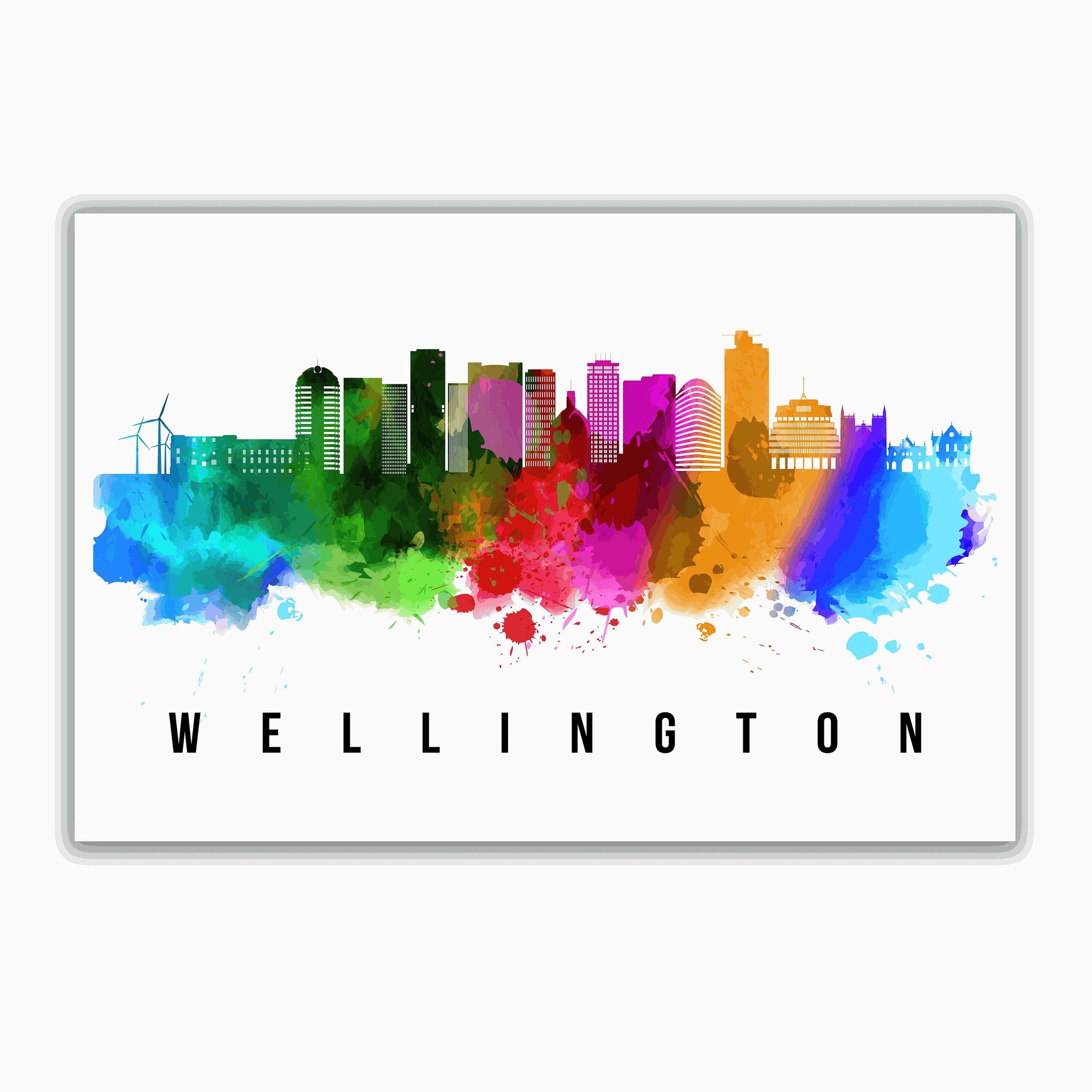 WELLINGTON - NEW ZEALAND Poster,  Skyline Poster Cityscape and Landmark Wellington Illustration Home Wall Art, Office Decor
