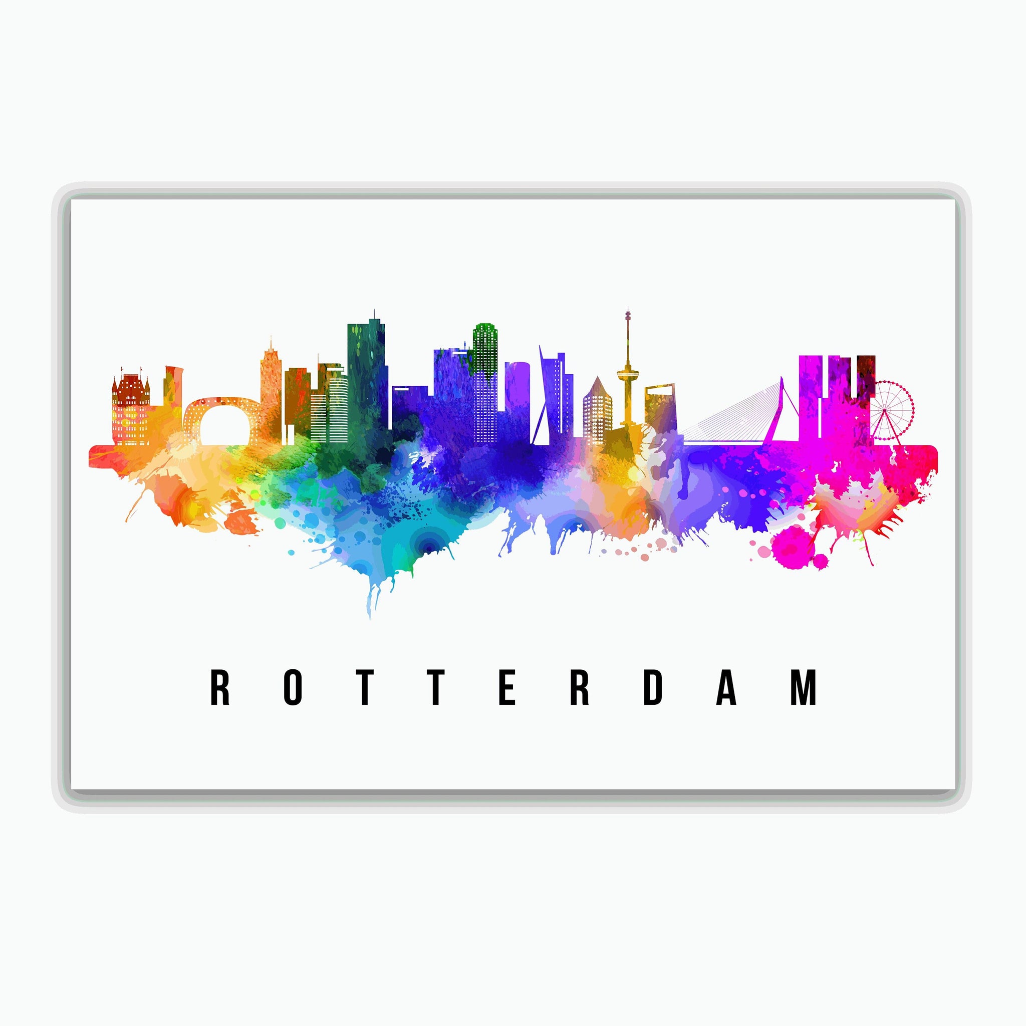 ROTTERDAM - NETHERLAND Poster, Skyline Poster Cityscape and Landmark Rotterdam Illustration Home Wall Art, Office Decor