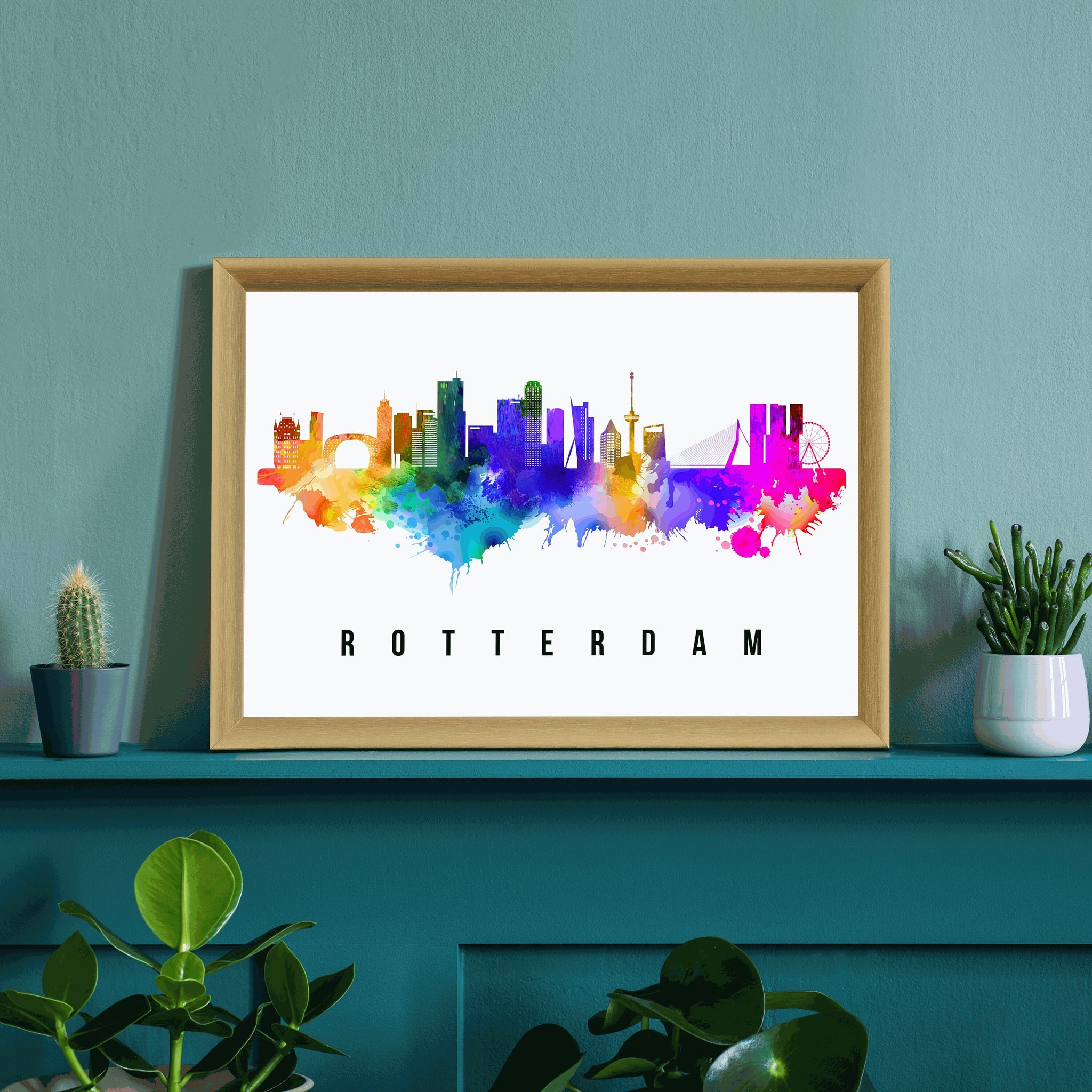 ROTTERDAM - NETHERLAND Poster, Skyline Poster Cityscape and Landmark Rotterdam Illustration Home Wall Art, Office Decor