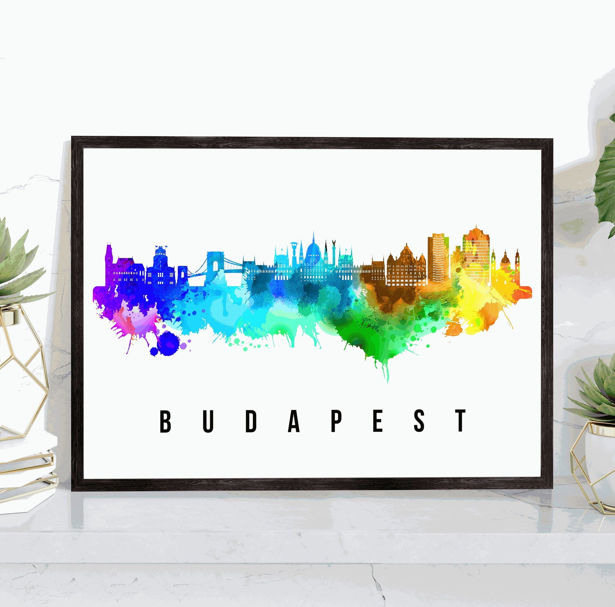 BUDAPEST - HUNGARY Poster, Skyline Poster Cityscape and Landmark Budapest City Illustration Home Wall Art, Office Decor