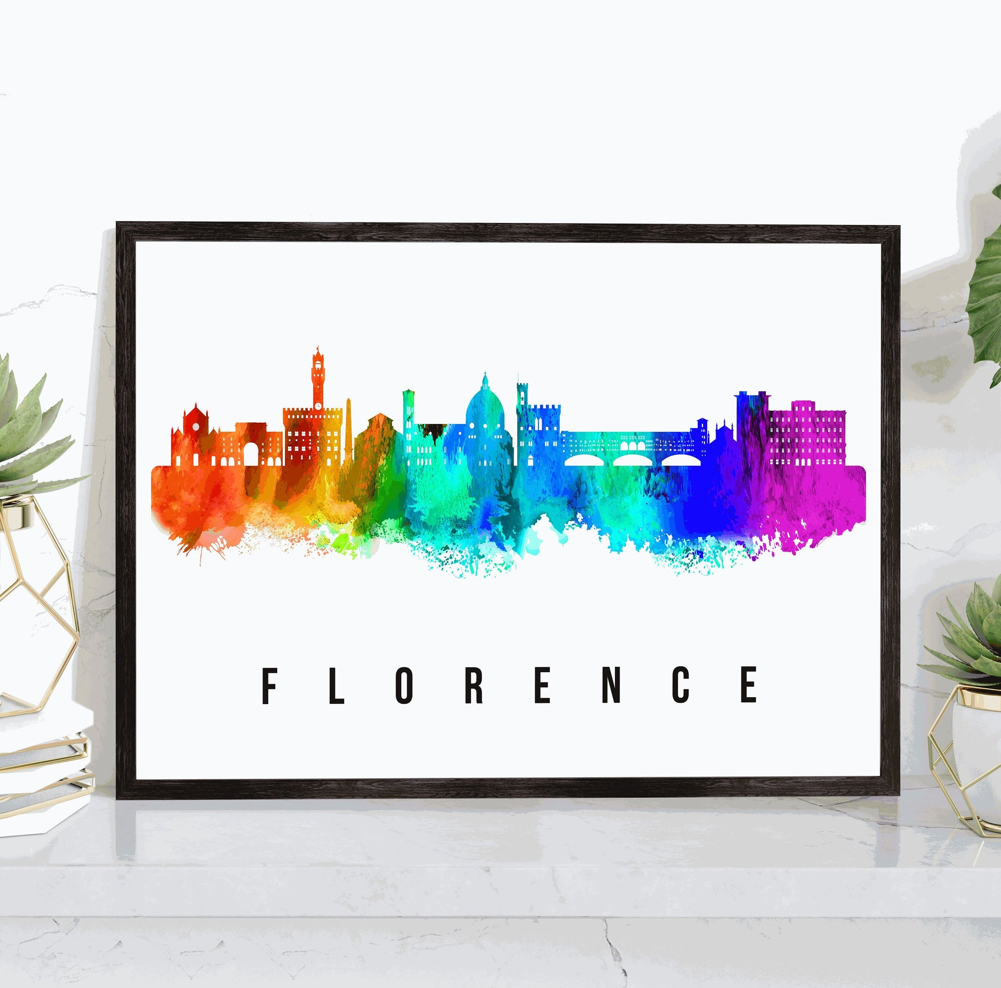 FLORENCE - ITALY Poster, Skyline Poster Cityscape and Landmark Florence City Illustration Home Wall Art, Office Decor