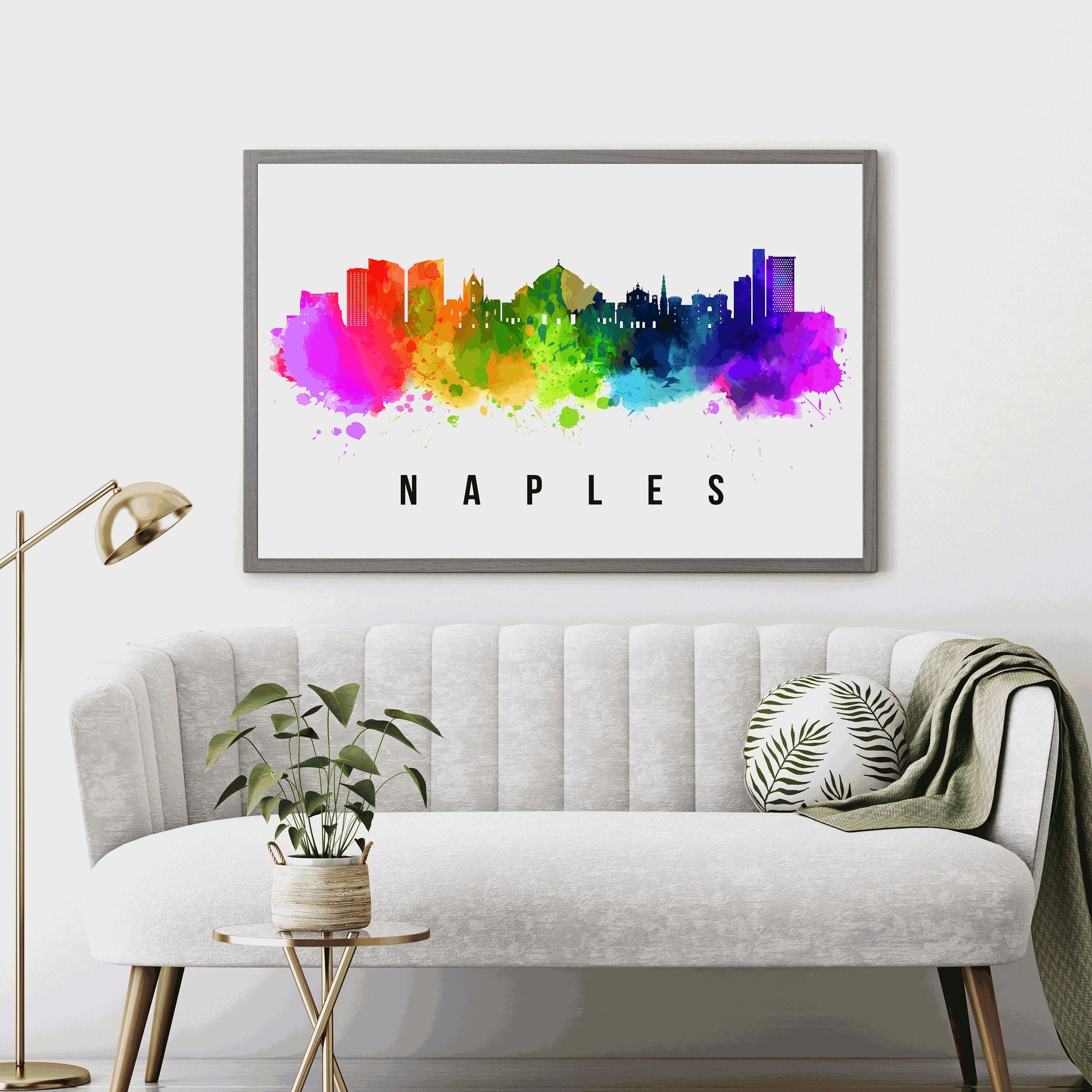 NAPLES - ITALY Poster, Skyline Poster Cityscape and Landmark Naples City Illustration Home Wall Art, Office Decor