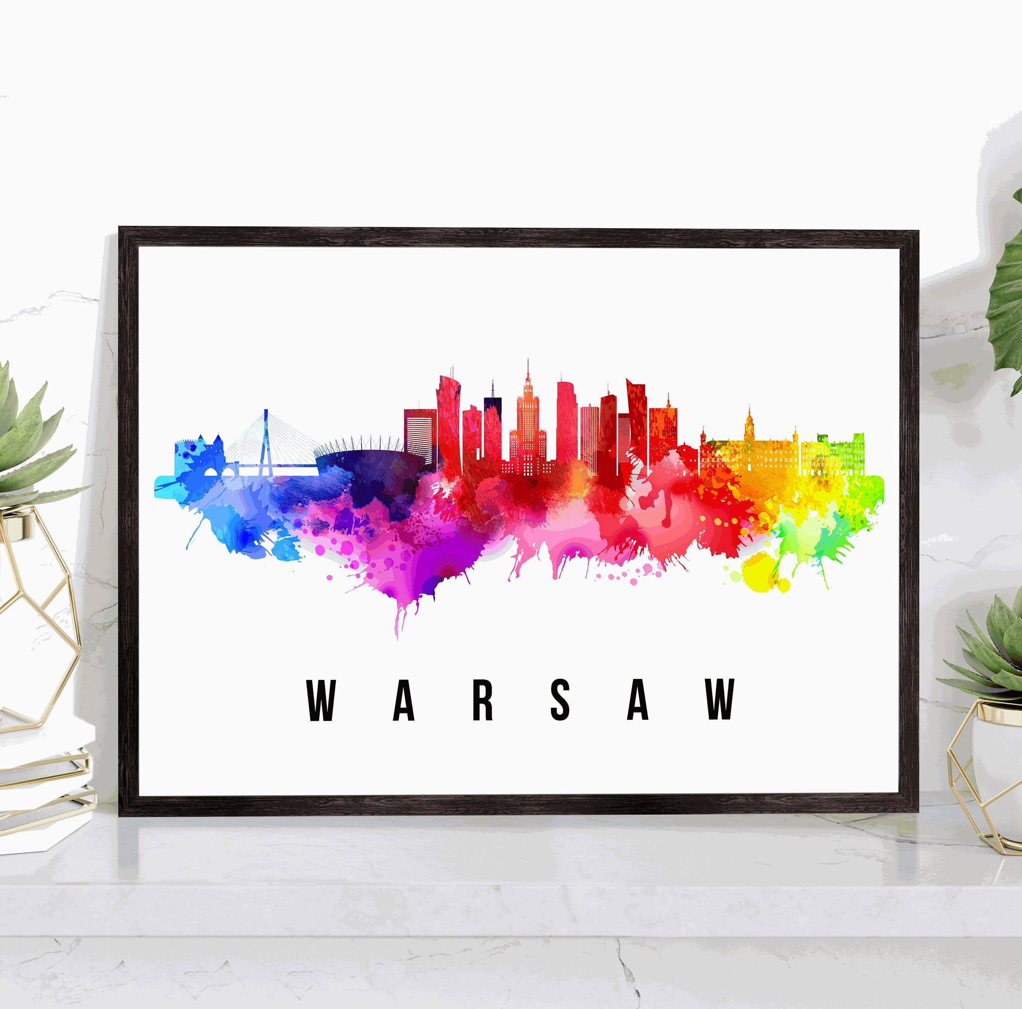 WARSAW - POLAND Poster, Skyline Poster Cityscape and Landmark Warsaw City Illustration Home Wall Art, Office Decor