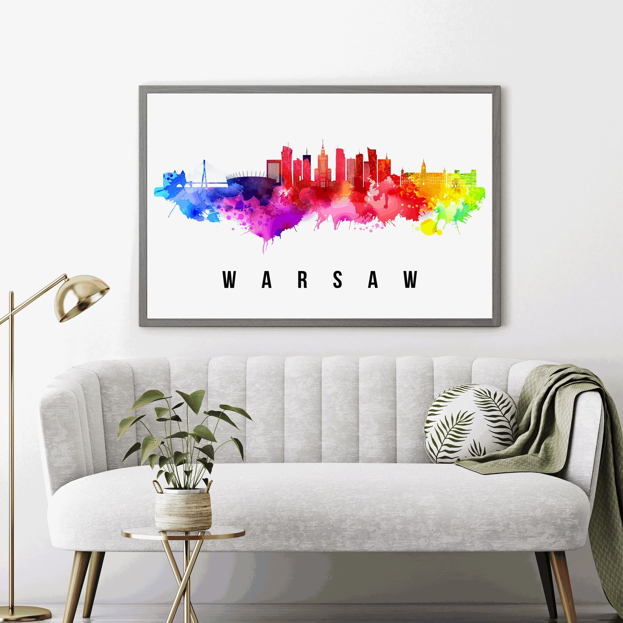 WARSAW - POLAND Poster, Skyline Poster Cityscape and Landmark Warsaw City Illustration Home Wall Art, Office Decor