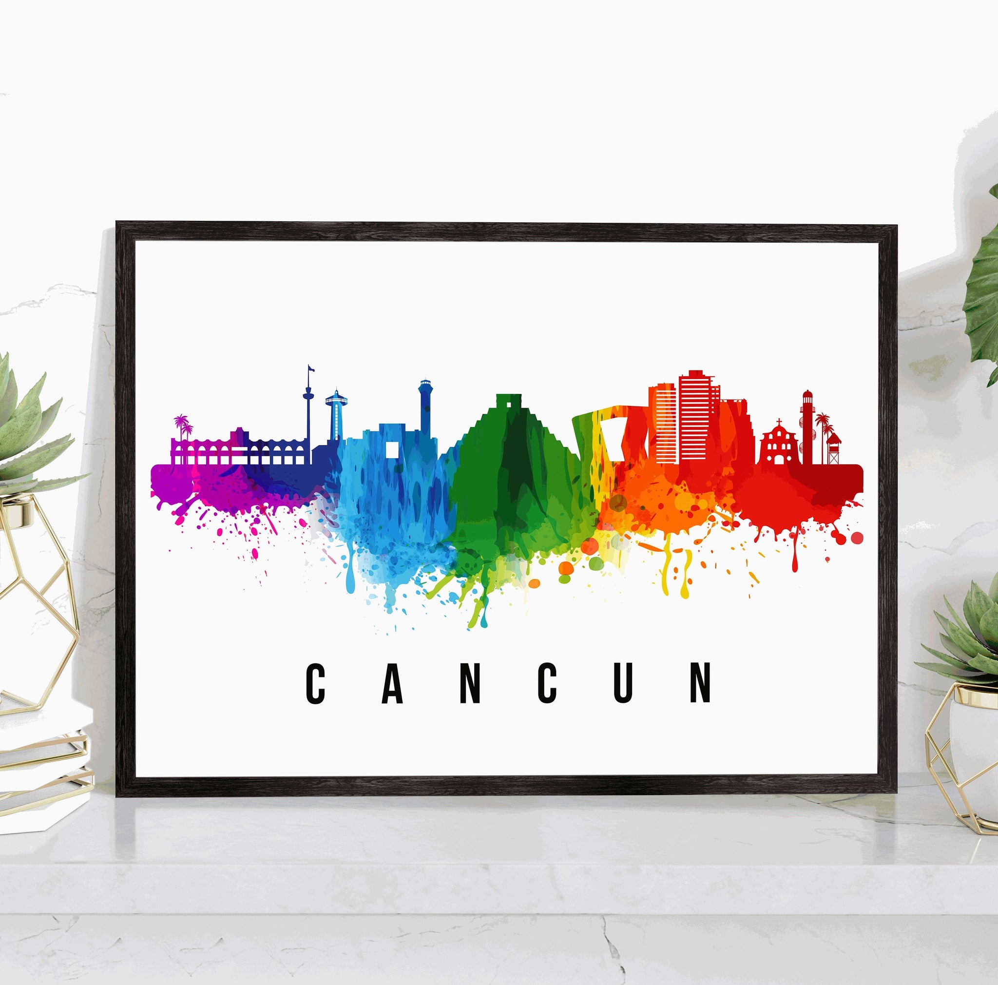 CANCUN - MEXICO  Poster, Skyline Poster Cityscape and Landmark Cancun City Illustration Home Wall Art, Office Decor