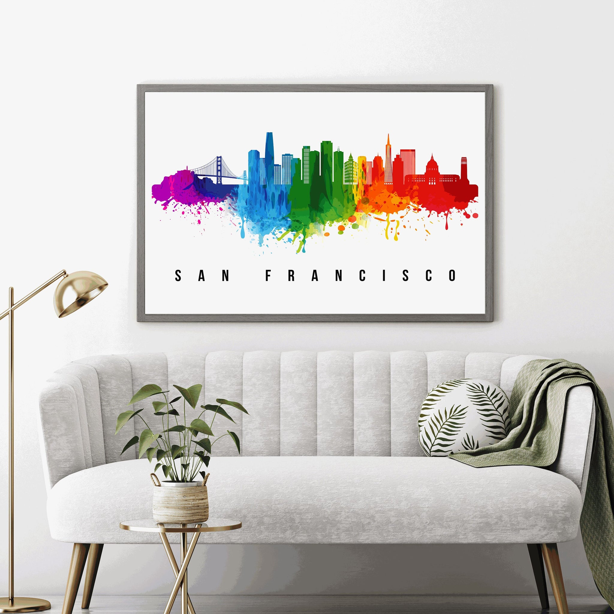 San Francisco - California  Skyline Poster, San Francisco Cityscape Painting, Landmark and Cityscape Print, Home and Office Wall Art