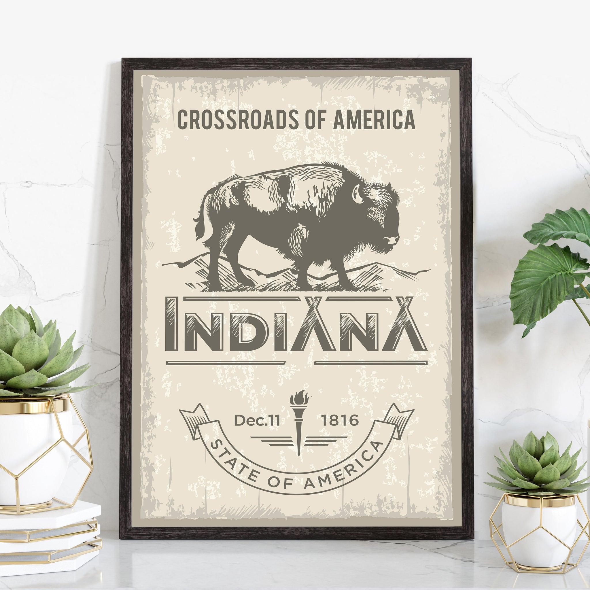Indiana State Symbol Poster, Indiana State Poster Print, Indiana State Emblem Poster, Retro Travel State Poster, Home and Office Wall Art