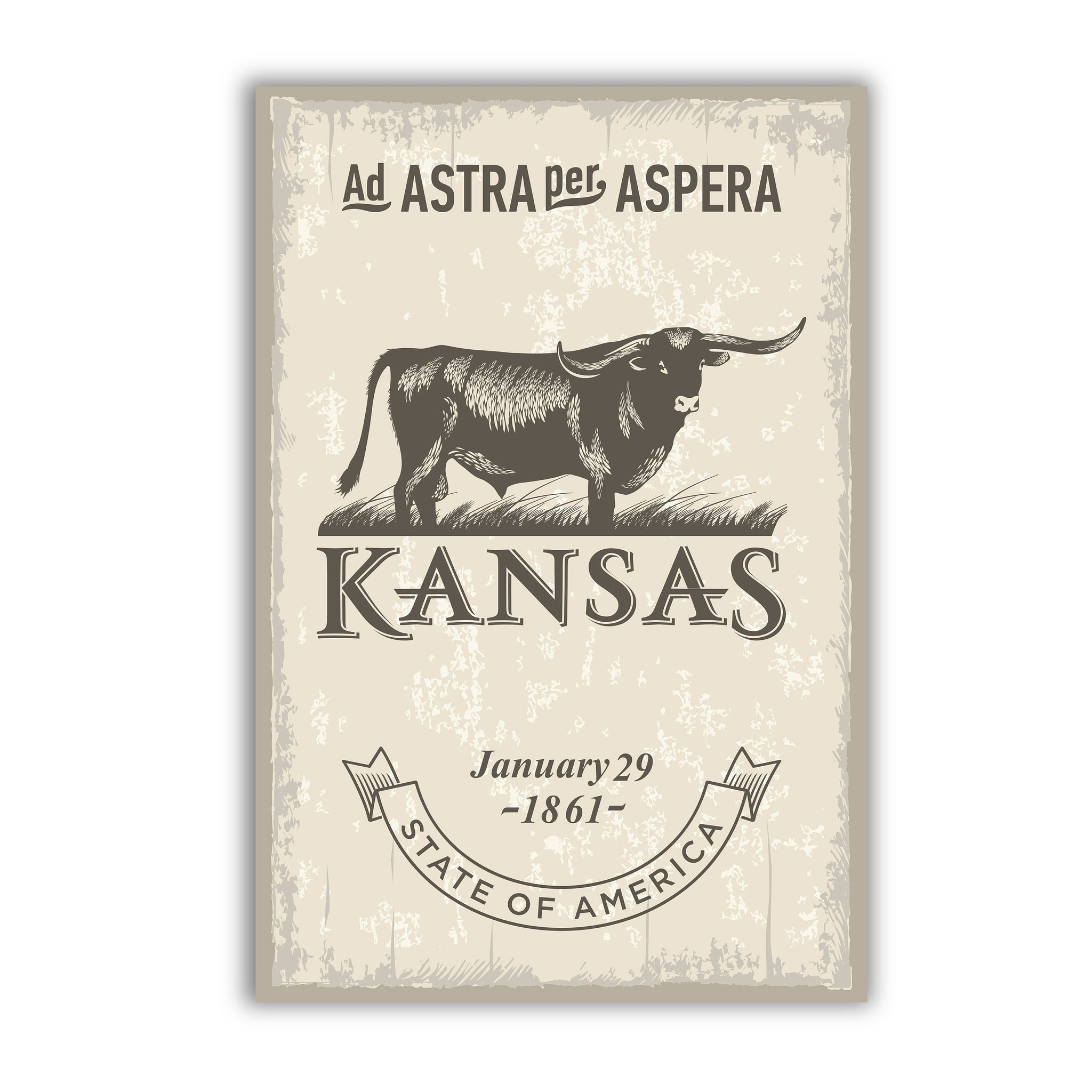 Kansas State Symbol Poster, Kansas State Poster Print, Kansas State Emblem Poster, Retro Travel State Poster, Home and Office Wall Art