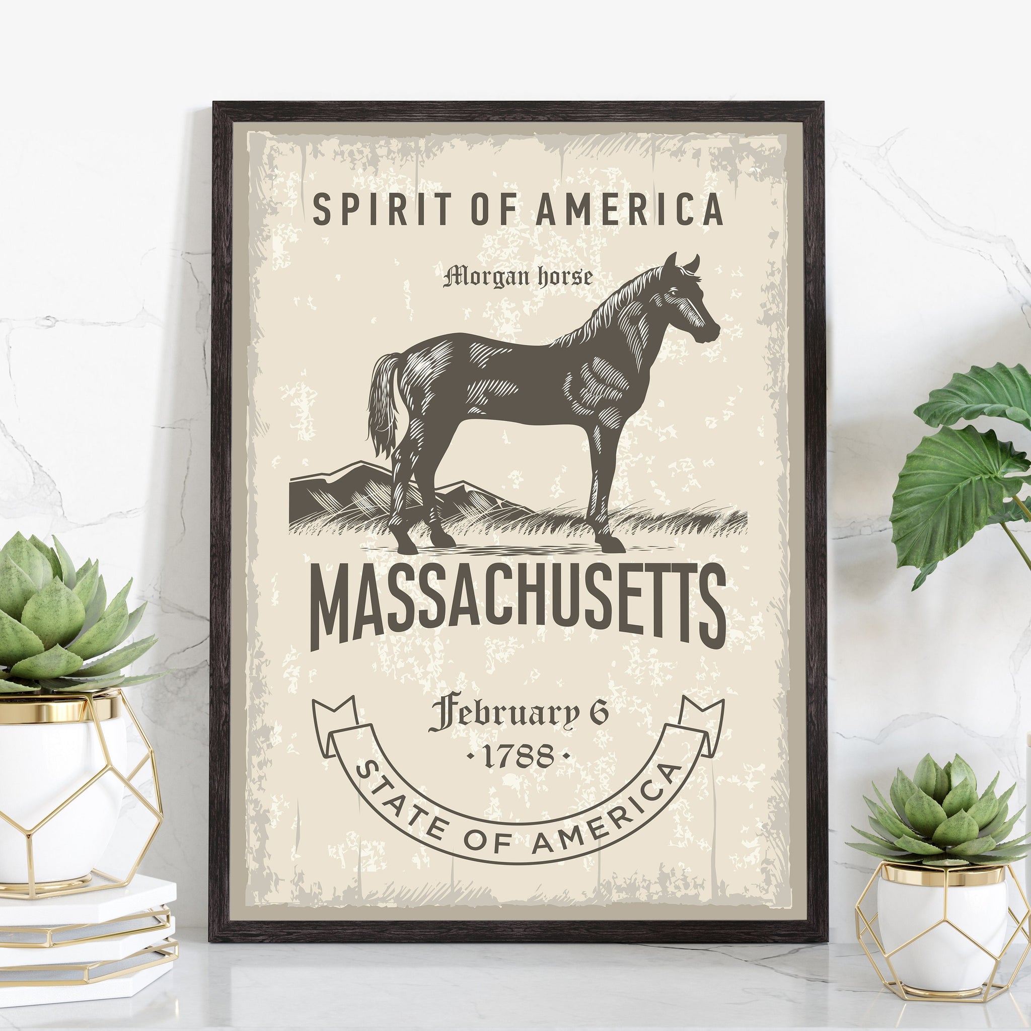 Massachusetts State Symbol Poster, Massachusetts State Poster Print, State Emblem Poster, Retro Travel State Poster, Home - Office Wall Art
