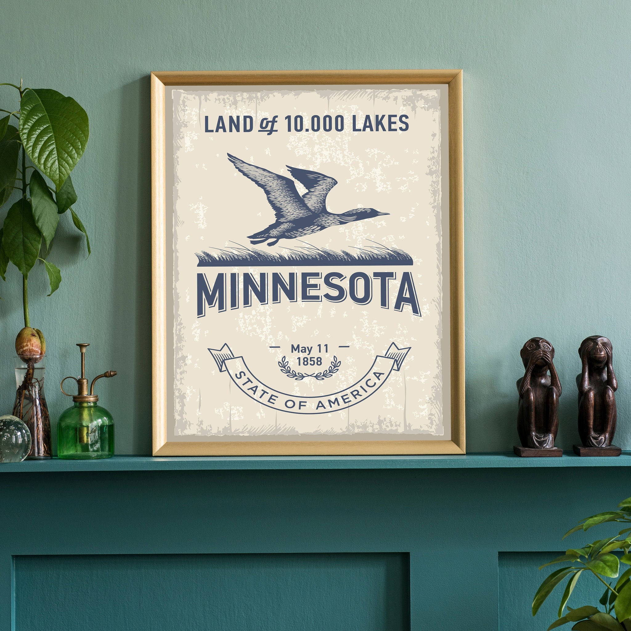 Minnesota State Symbol Poster, Minnesota State Poster Print, State Emblem Poster, Retro Travel State Poster, Home and Office Wall Art