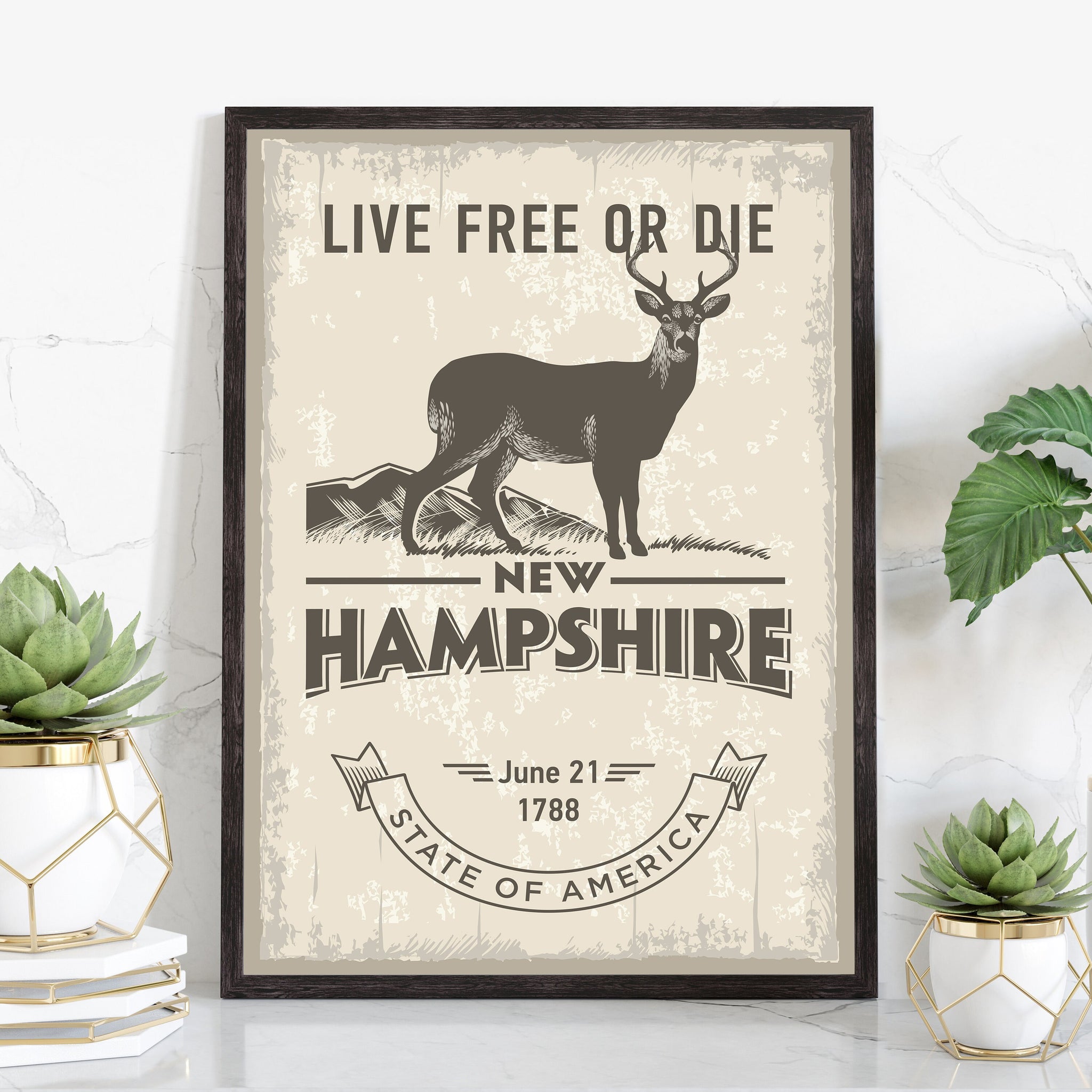 New Hampshire State Symbol Poster, New Hampshire State Poster Print, State Emblem Poster, Retro Travel State Poster, Home - Office Wall Art