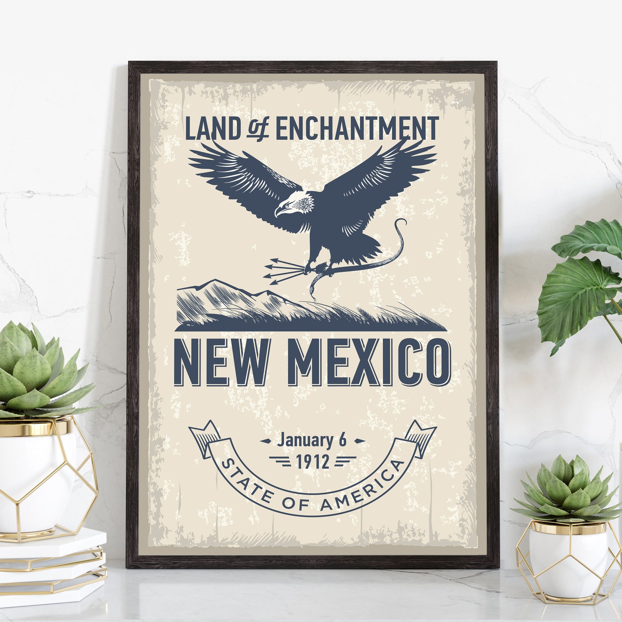 New Mexico State Symbol Poster, New Mexico State Poster Print, State Emblem Poster, Retro Travel State Poster, Home and Office Wall Art