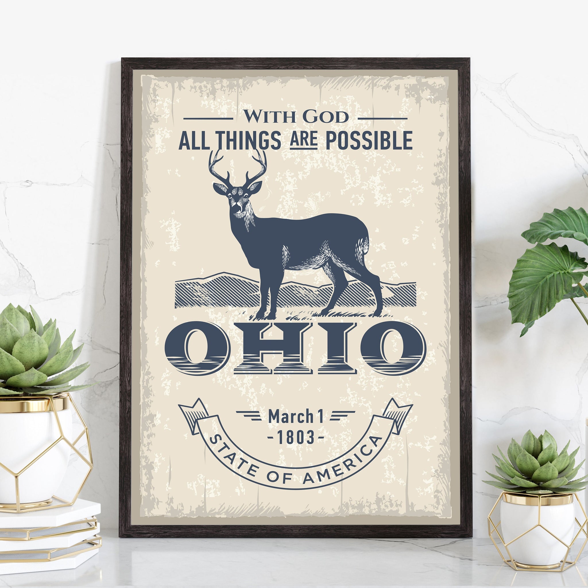 Ohio State Symbol Poster, Ohio State Poster Print, Ohio State Emblem Poster, Retro Travel State Poster, Home and Office Wall Art