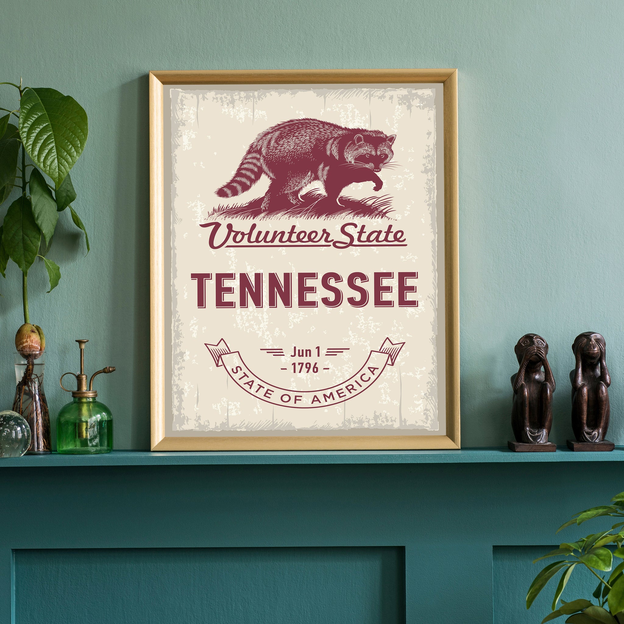 Tennessee State Symbol Poster, South Tennessee Poster Print, State Emblem Poster, Retro Travel State Poster, Home and Office Wall Art