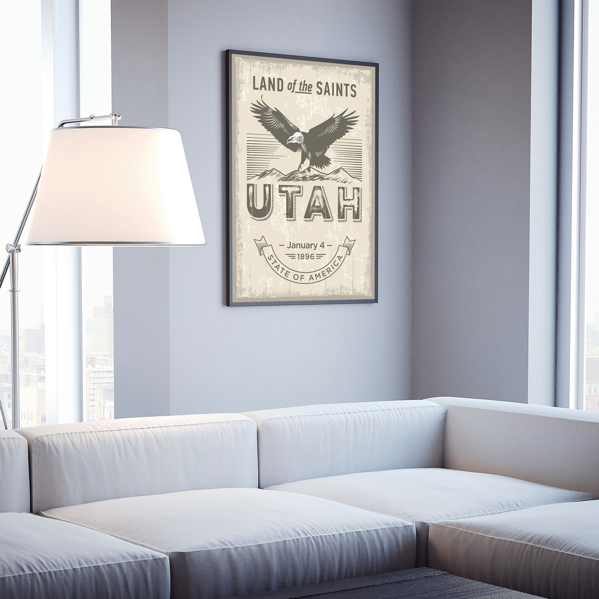 Utah State Symbol Poster, Utah Poster Print, Utah State Emblem Poster, Retro Travel State Poster, Home and Office Wall Art