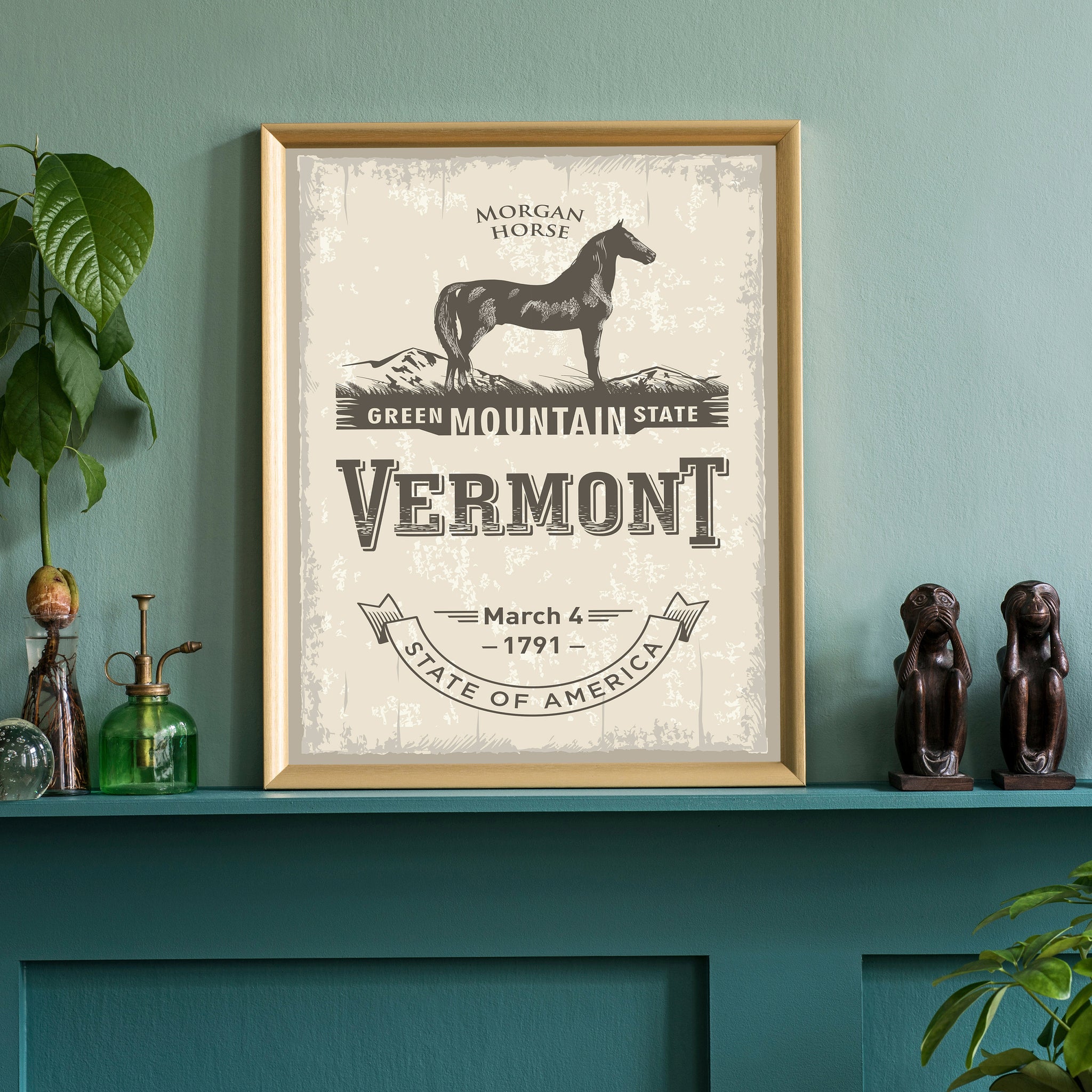 VERMONT state Morgan Horse symbol Poster, Green mountain state poster print, Vermont state emblem poster, Retro travel states poster print