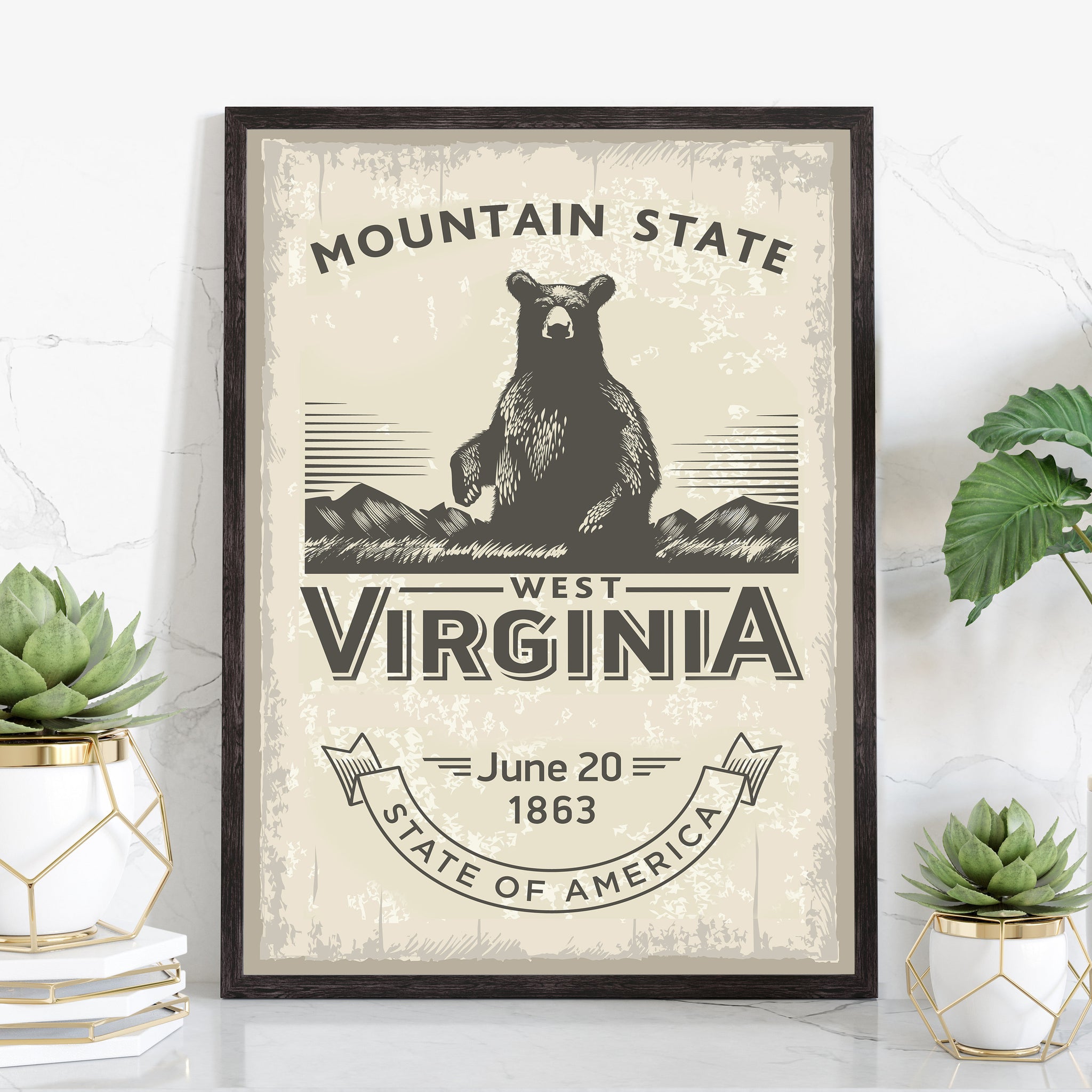 West Virginia State Symbol Poster, Poster Print, West Virginia State Emblem Poster, Retro Travel State Poster, Home and Office Wall Art