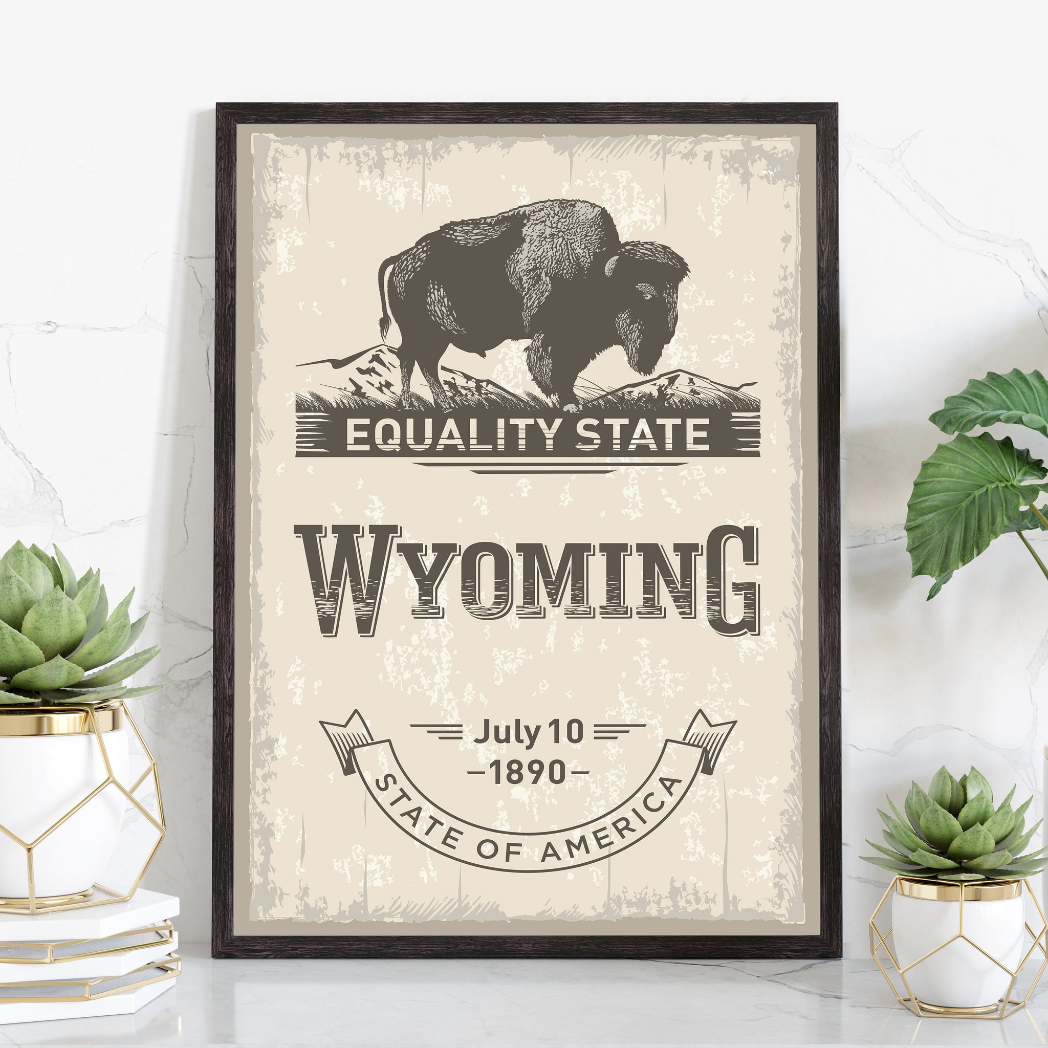 Wyoming State Symbol Poster, Wyoming Poster Print, Wyoming State Emblem Poster, Retro Travel State Poster, Home and Office Wall Art