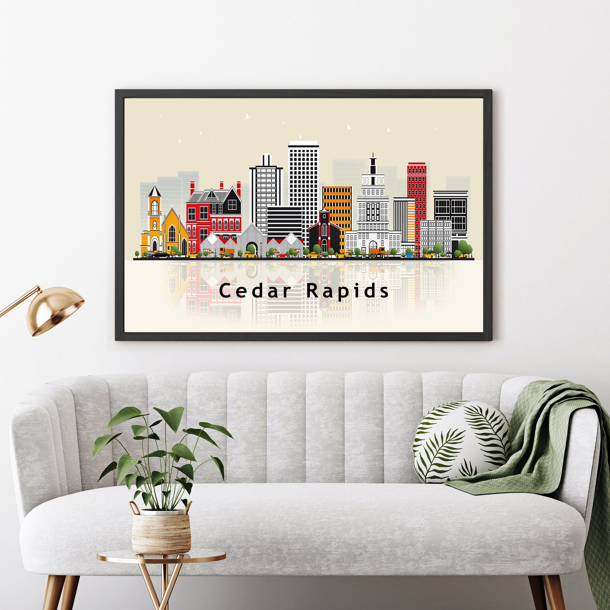 CEDAR RAPIDS IOWA Illustration skyline poster, Iowa State modern skyline cityscape poster, Landmark art print, Home decoration idea