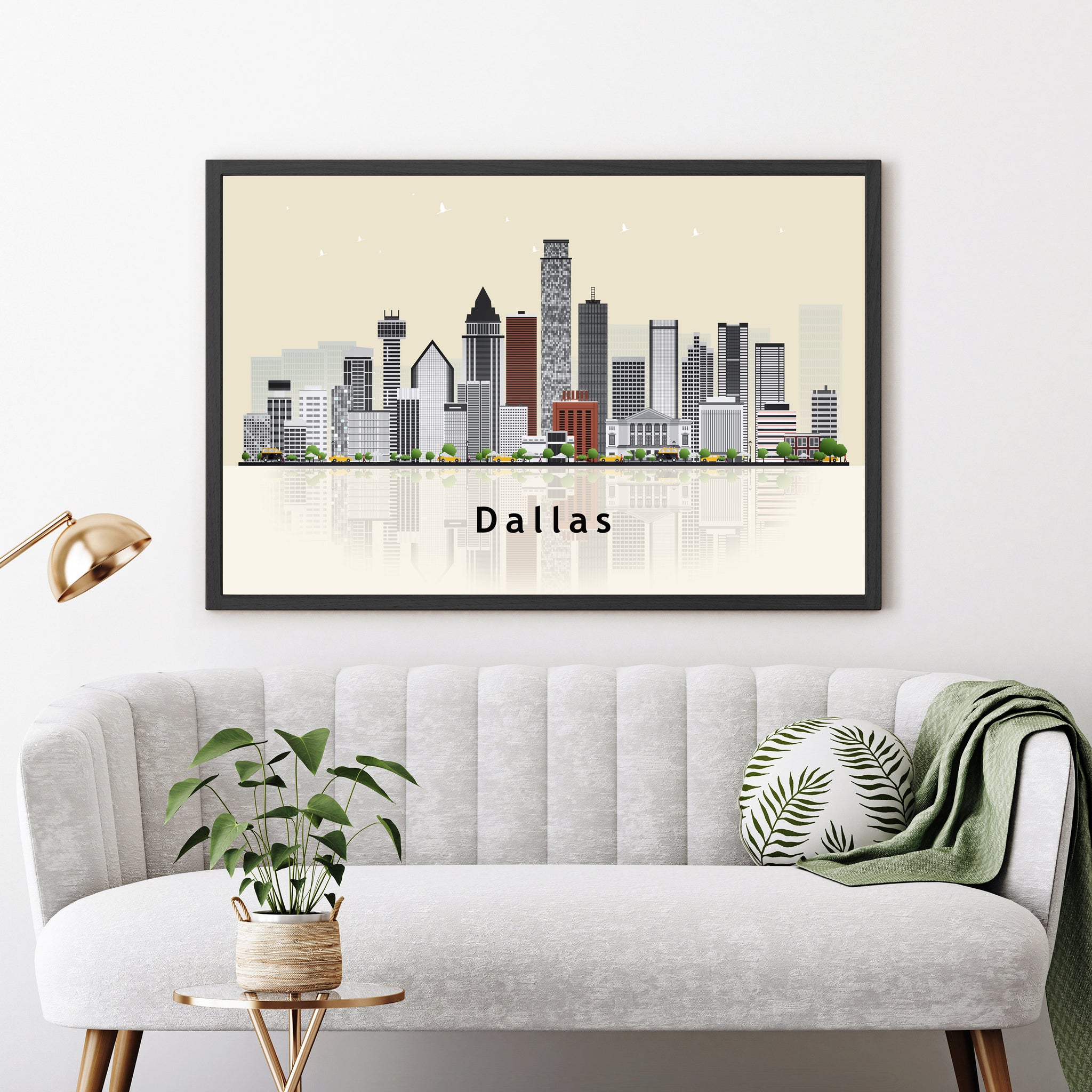 DALLAS TEXAS Illustration skyline poster, Texas state modern skyline cityscape poster, Landmark art print, Home decoration