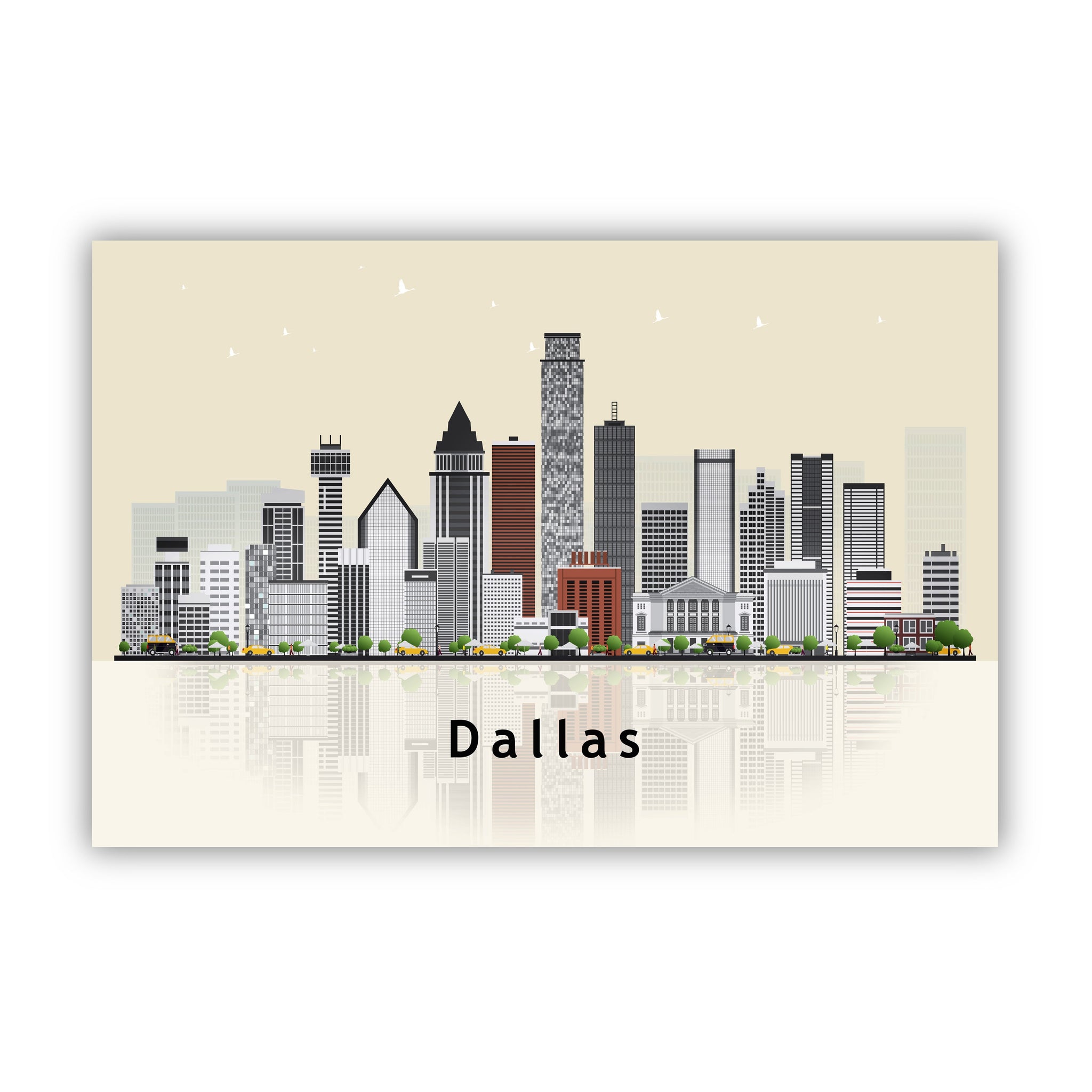DALLAS TEXAS Illustration skyline poster, Texas state modern skyline cityscape poster, Landmark art print, Home decoration