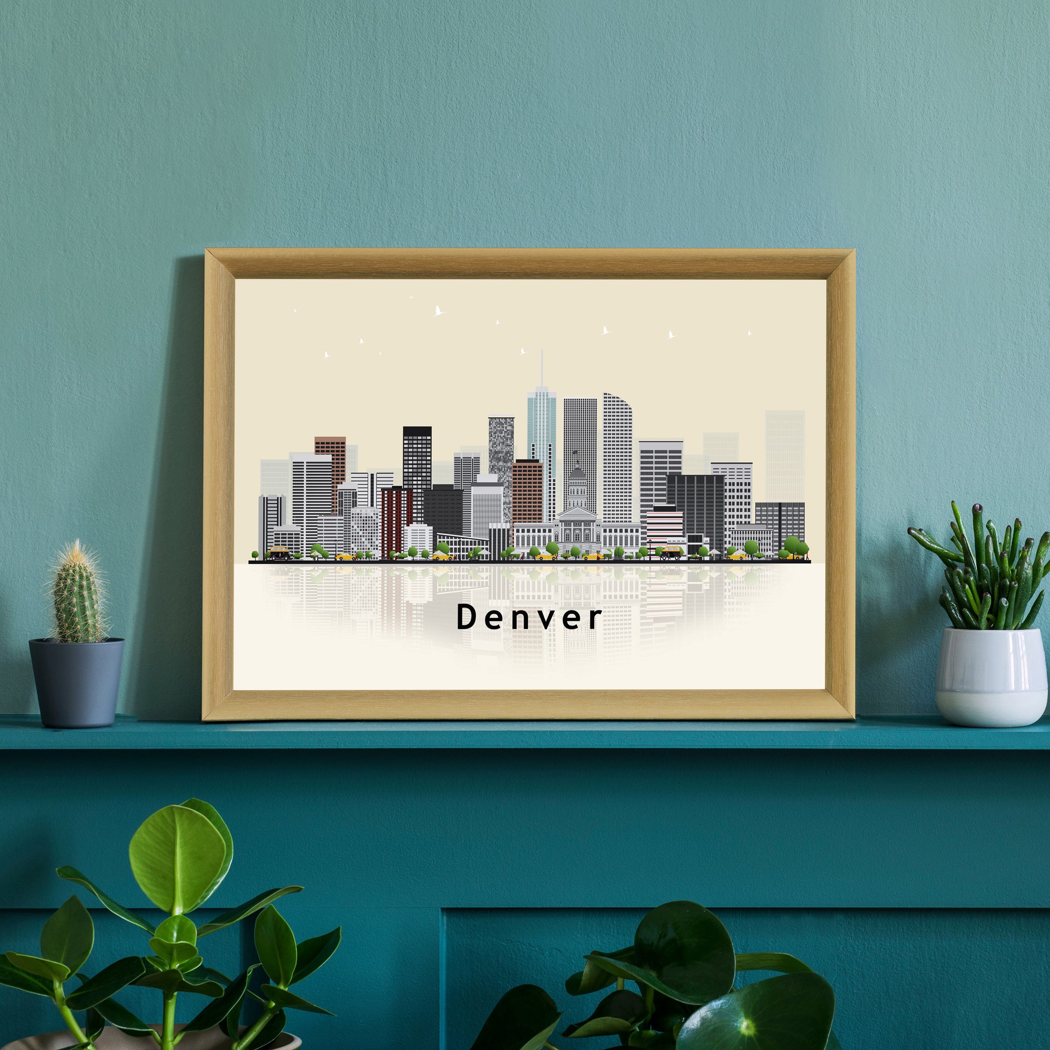 DENVER COLORADO Illustration skyline poster, Colorado state modern skyline cityscape poster, Landmark art print, Home decoration