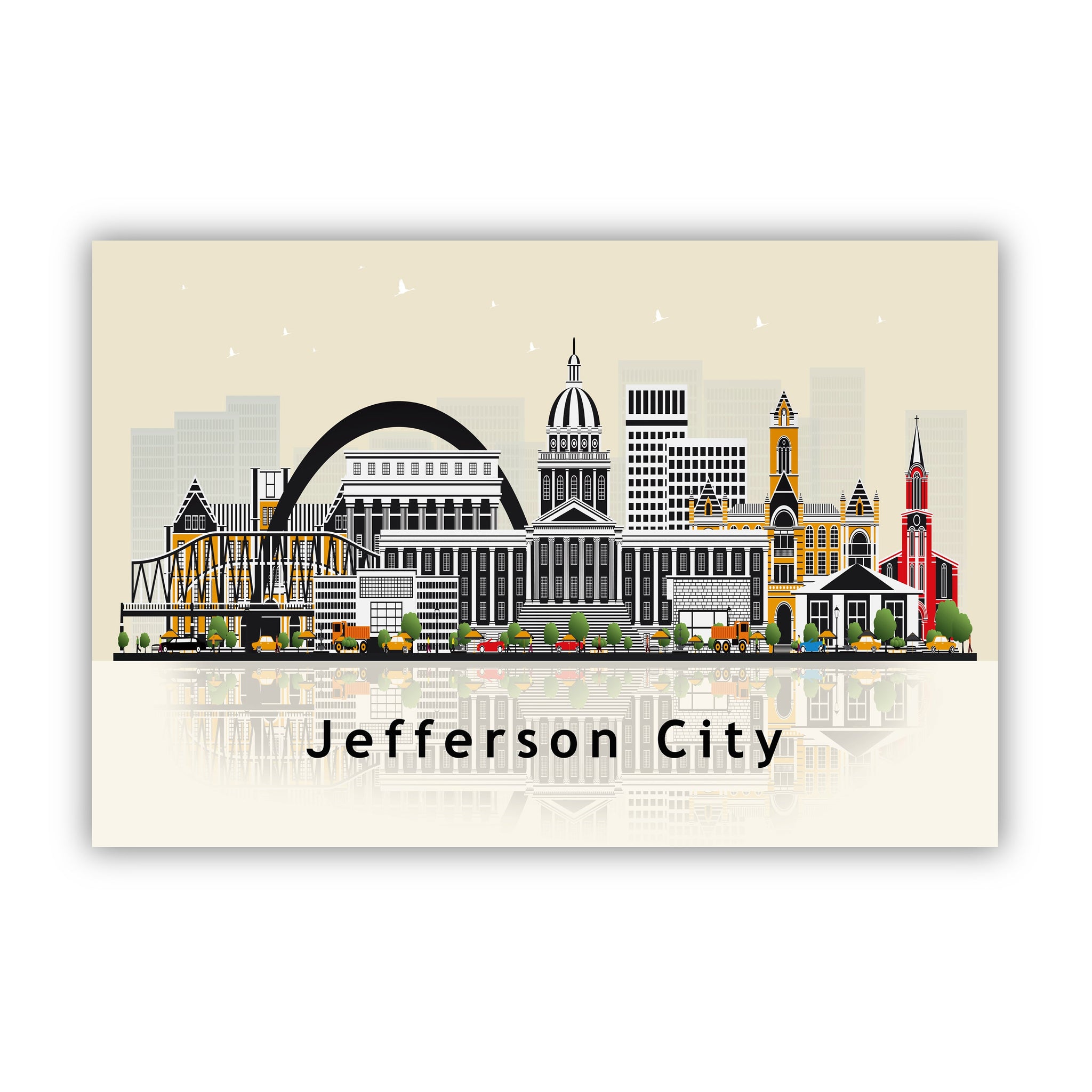JEFFERSON CITY MISSOURI Illustration skyline poster, Missouri state modern skyline cityscape poster, Landmark home wall decoration poster