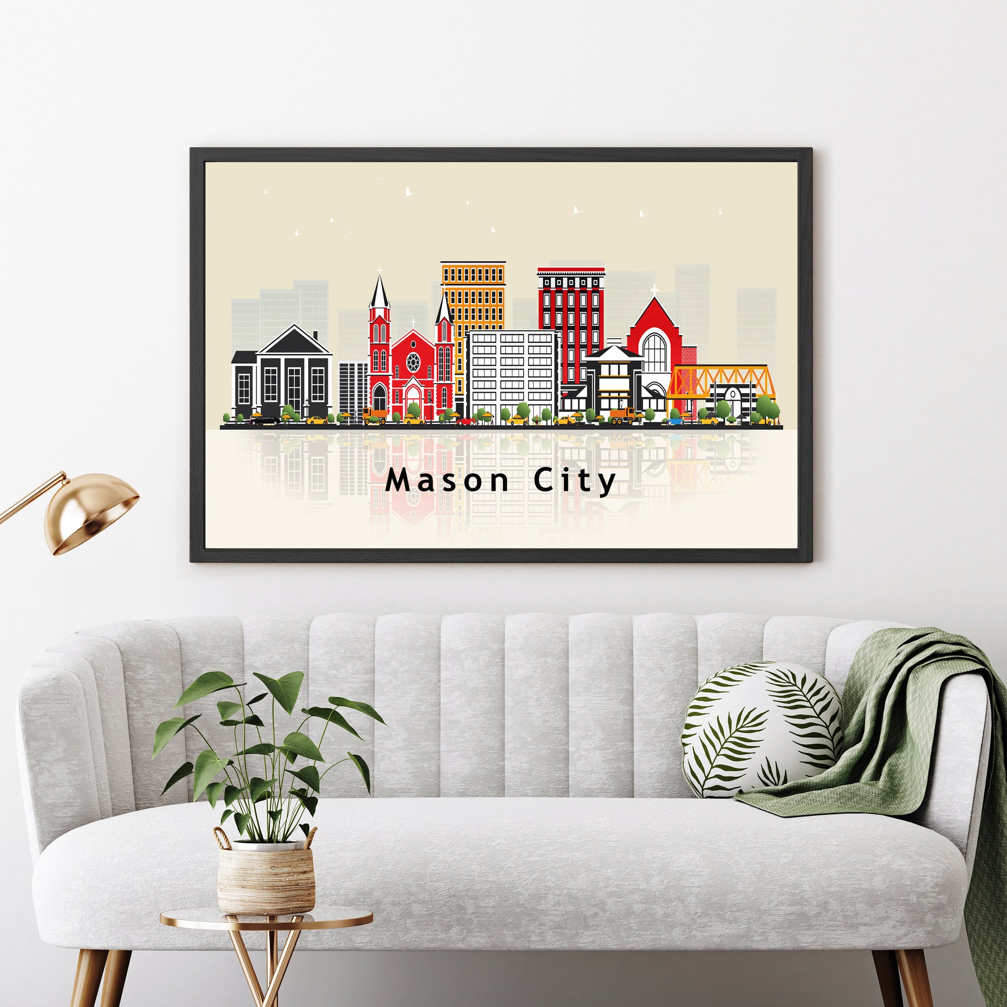 MASON CITY IOWA Illustration skyline poster, Iowa state modern skyline cityscape poster print, Landmark poster, Home wall art decoration