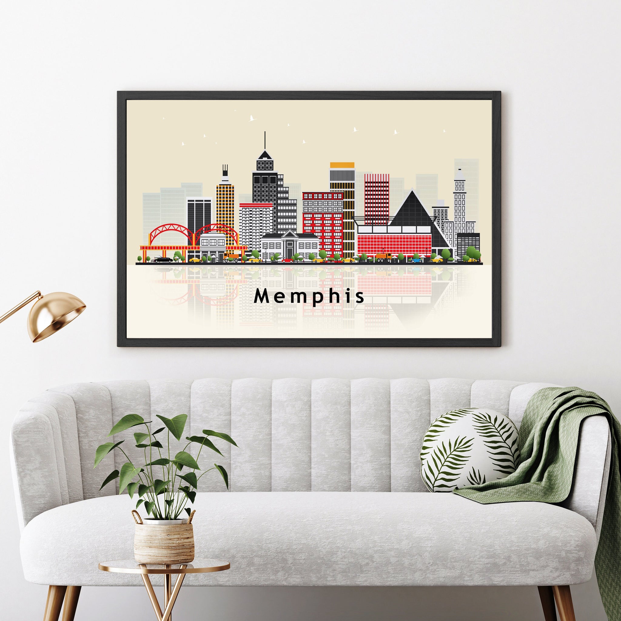 MEMPHIS TENNESSEE Illustration skyline poster, Memphis state modern skyline cityscape poster print, Landmark home wall art decoration poster