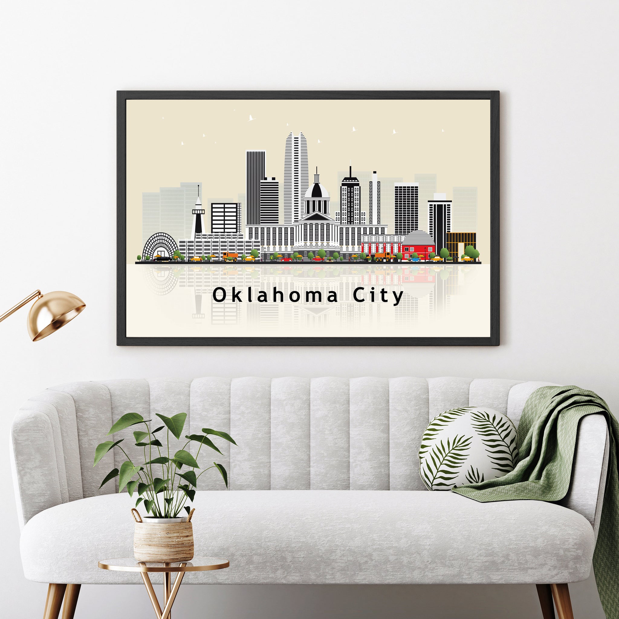 OKLAHOMA CITY OKLAHOMA Illustration skyline poster, Oklahoma modern skyline cityscape poster print, Landmark poster, Home wall decorations