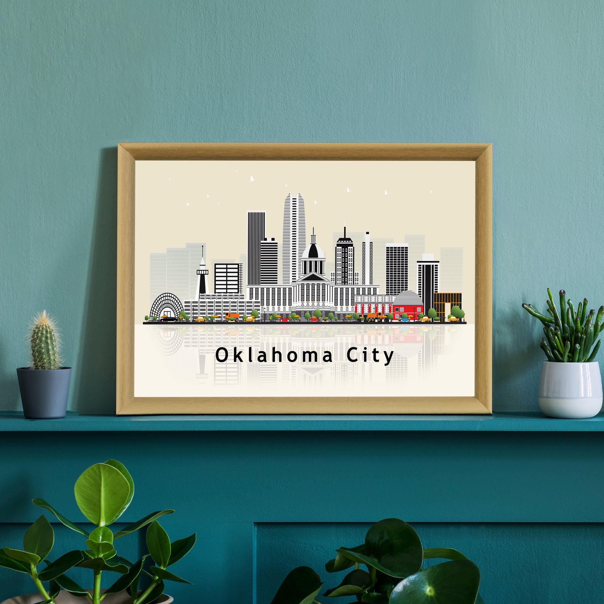 OKLAHOMA CITY OKLAHOMA Illustration skyline poster, Oklahoma modern skyline cityscape poster print, Landmark poster, Home wall decorations