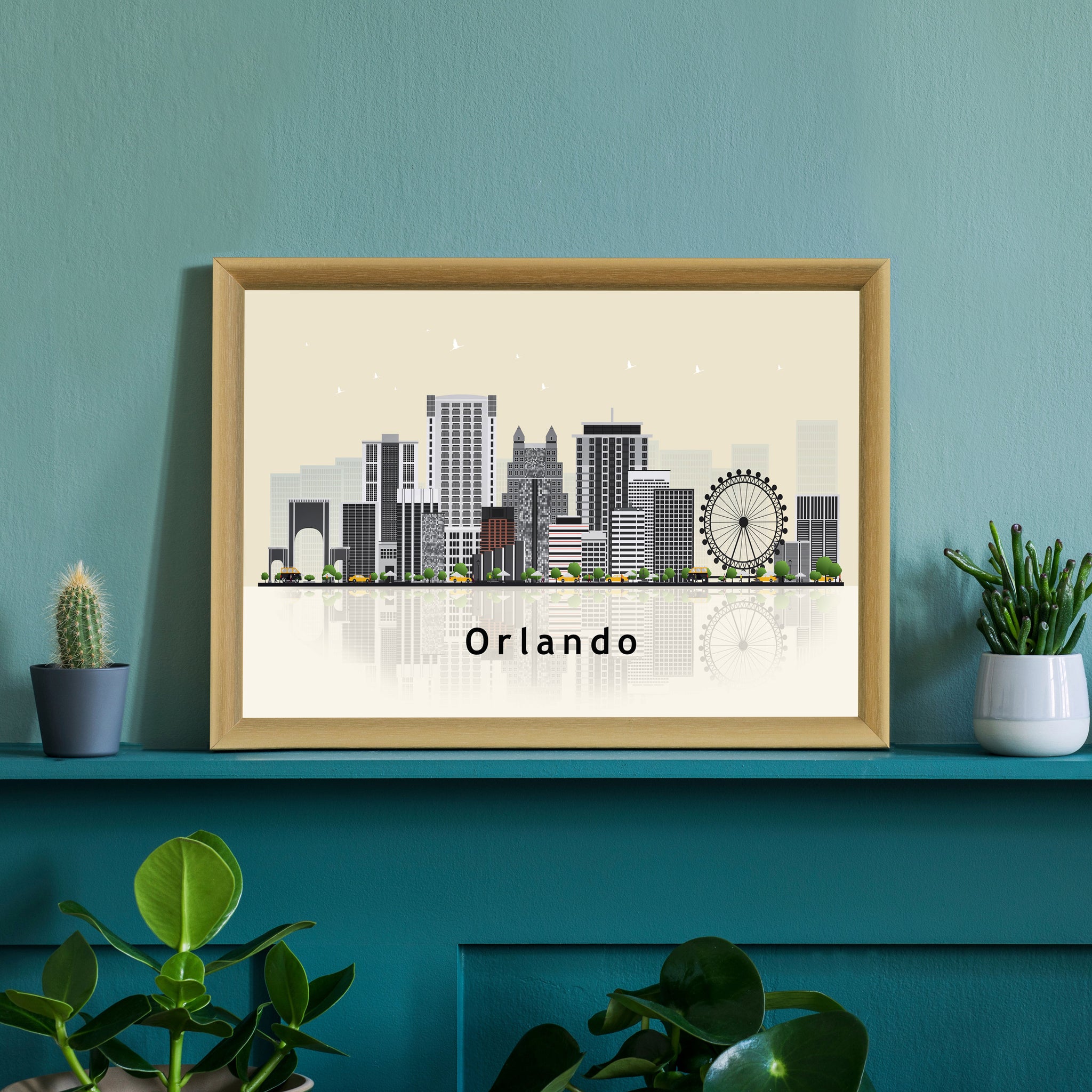 ORLANDO FLORIDA Illustration skyline poster, Florida modern skyline cityscape poster print, Landmark poster, Home wall art decoration