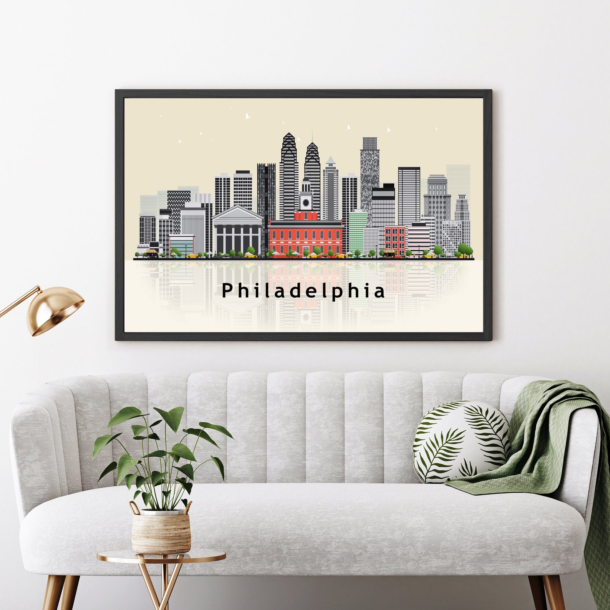 PHILADELPHIA Pennsylvania Illustration skyline poster, Pennsylvania modern skyline cityscape poster print, Landmark poster, Home wall art