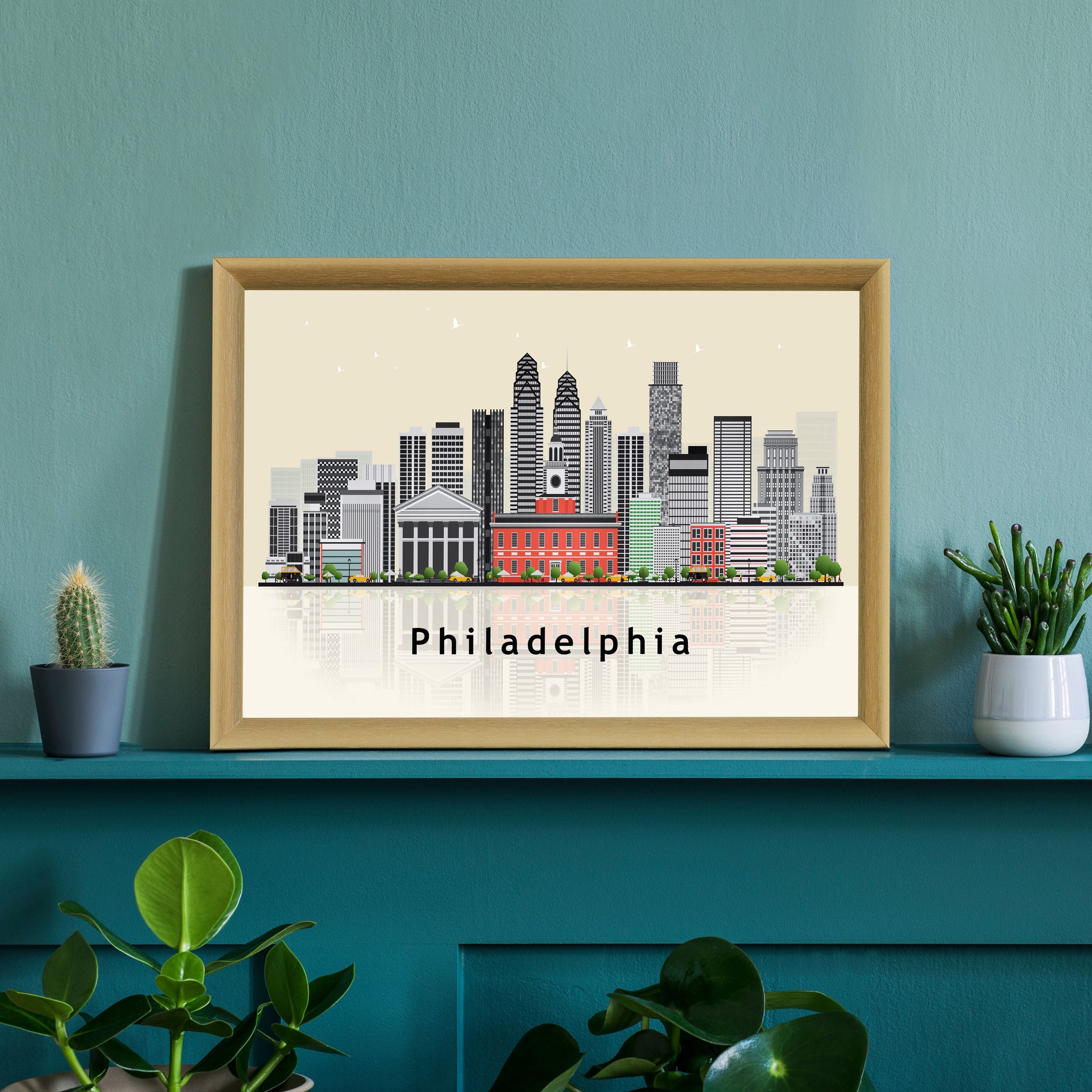 PHILADELPHIA Pennsylvania Illustration skyline poster, Pennsylvania modern skyline cityscape poster print, Landmark poster, Home wall art
