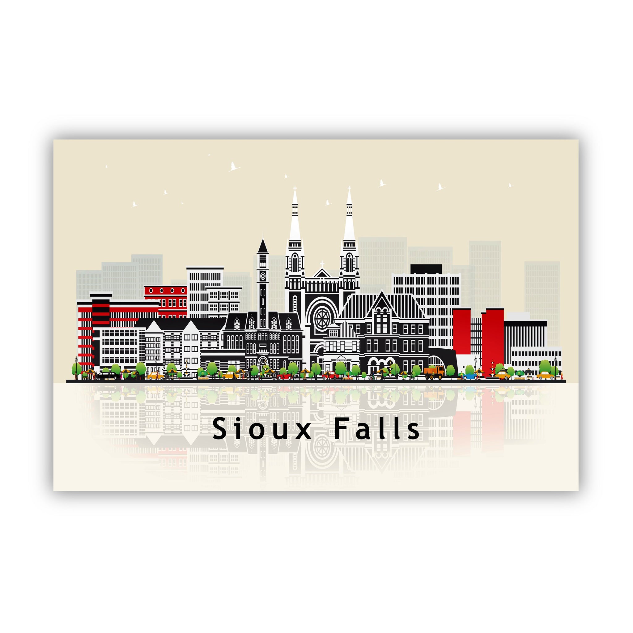 SIOUX FALLS South Dakota Illustration skyline poster, South Dakota state modern skyline cityscape poster print, Landmark map, Home wall art