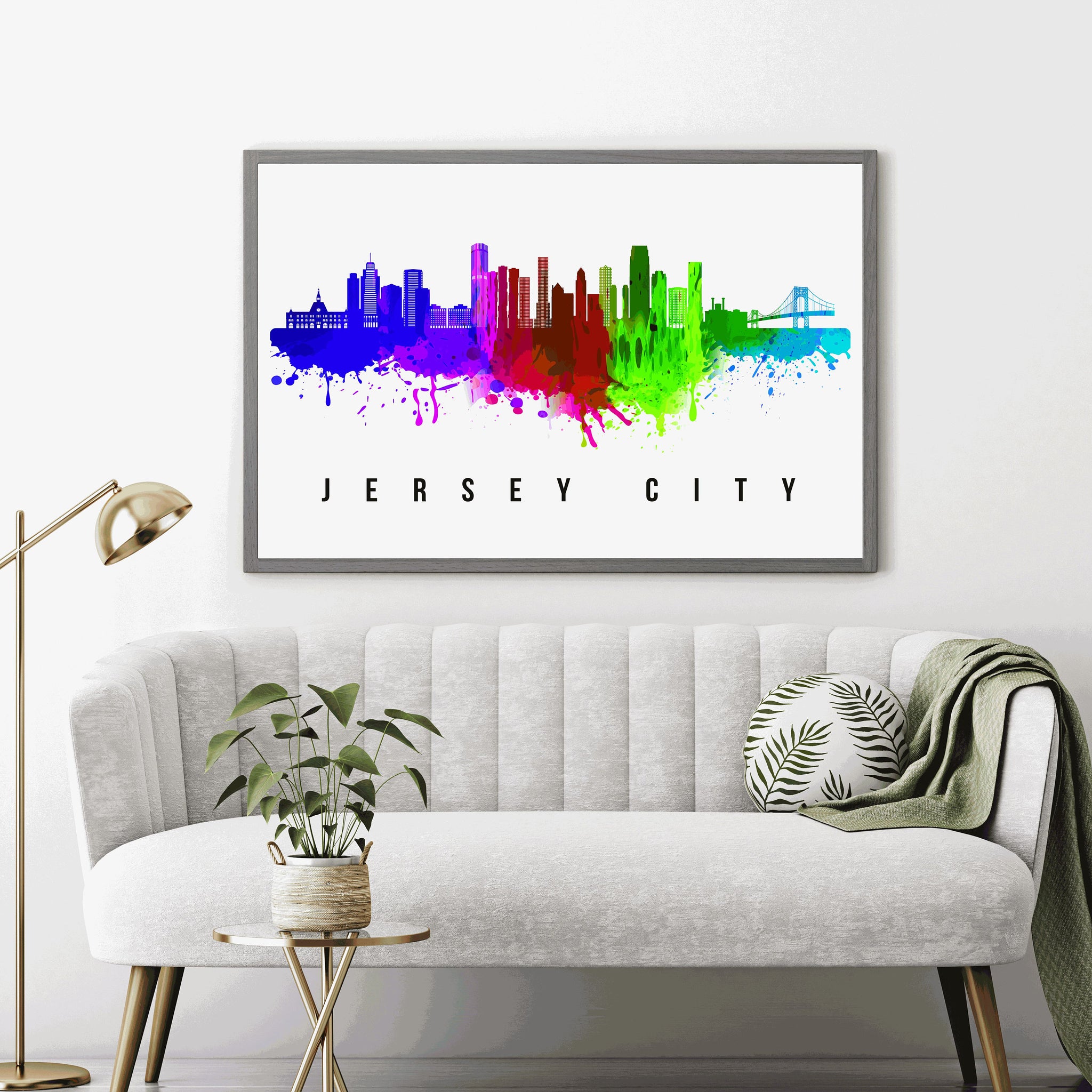 Jersey City Skyline New Jersey Poster, New Jersey Cityscape Painting, Jersey city New Jersey Poster, Cityscape and Landmark Print, Wall Art