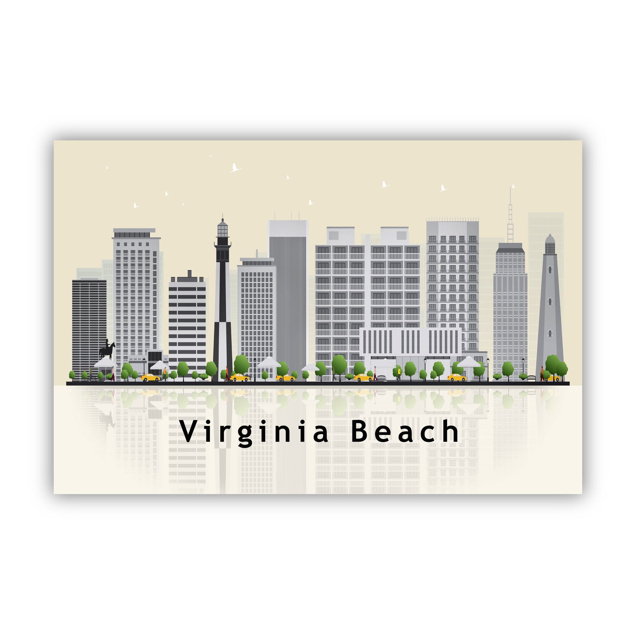 VIRGINIA BEACH Illustration skyline poster, Virginia state modern skyline cityscape poster print, Landmark map poster, Home wall art