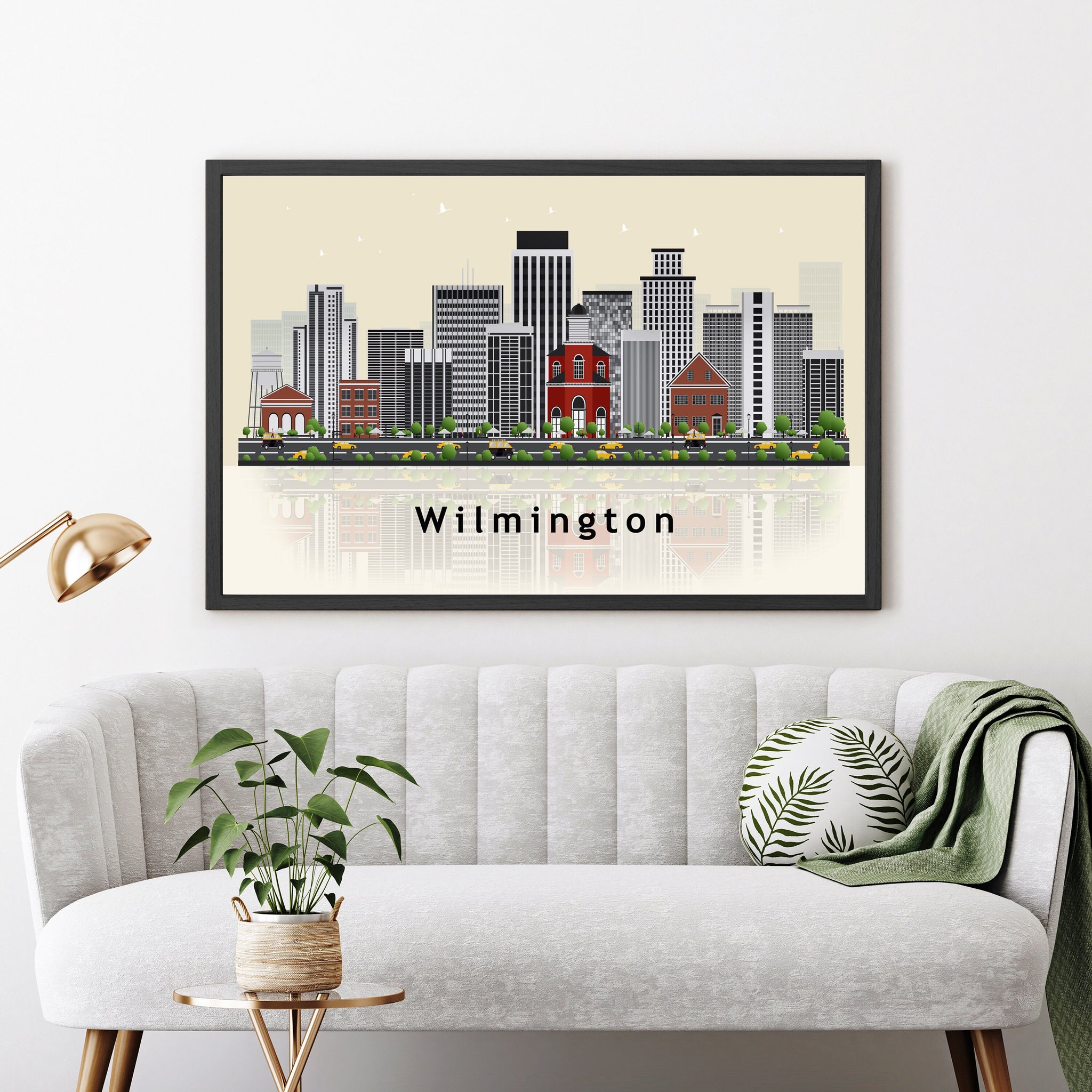 WILMINGTON NORTH CAROLINA Illustration skyline poster, Modern skyline cityscape poster print, Landmark map poster, Home wall art decoration
