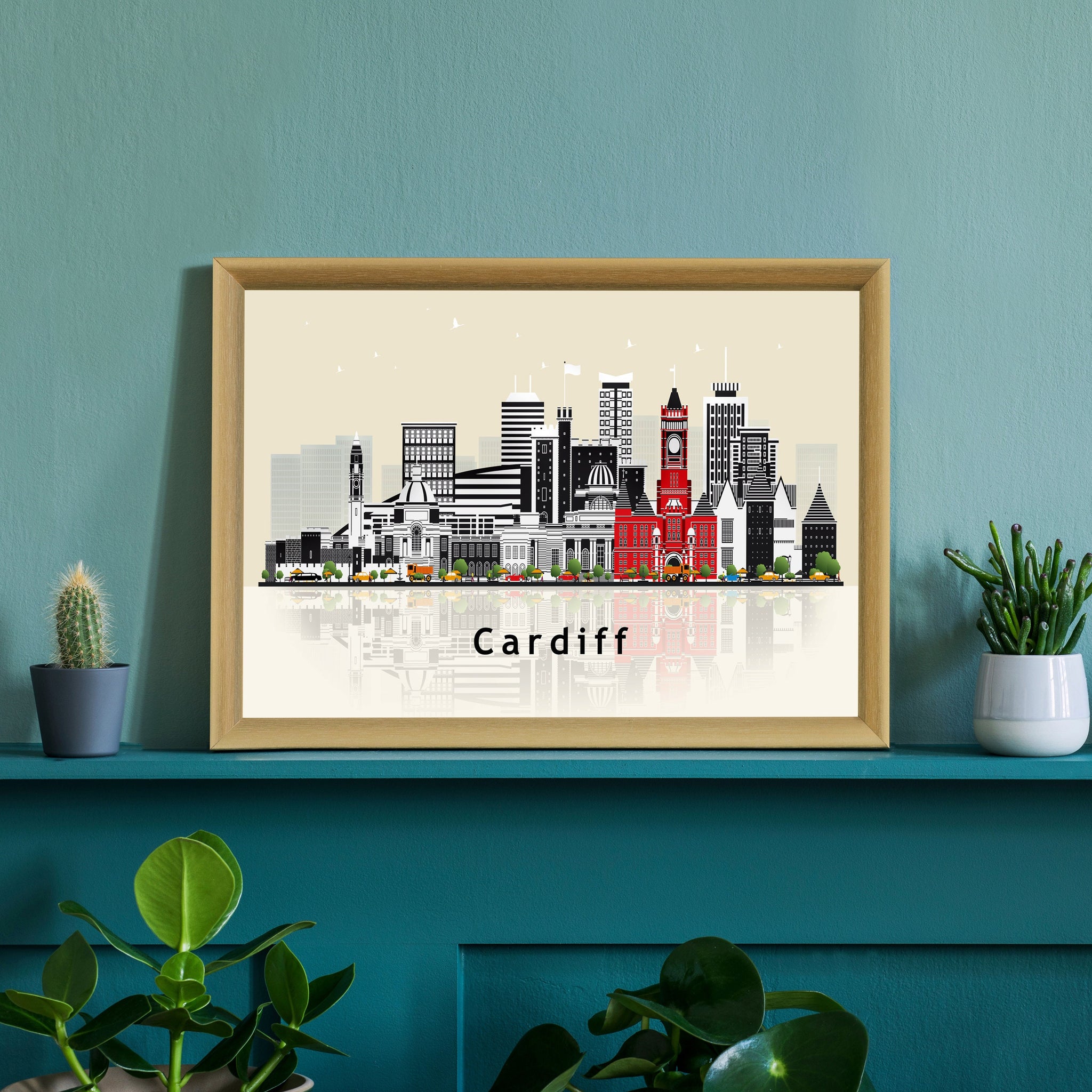 CARDIFF WALES Illustration skyline poster, Cardiff modern skyline cityscape poster print, Wales landmark map poster, Home wall decoration