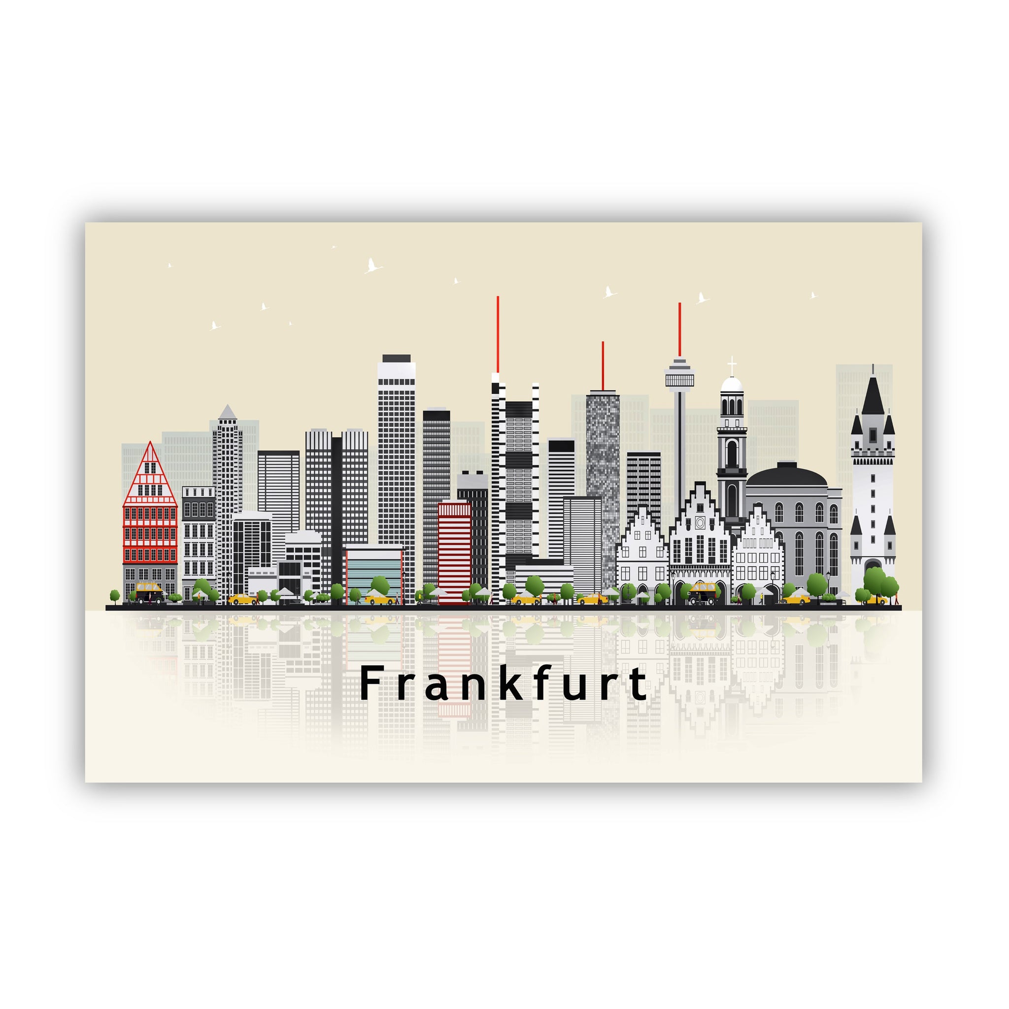 FRANKFURT GERMANY Illustration skyline poster, Modern skyline cityscape poster print, Landmark map poster, Home wall art decoration