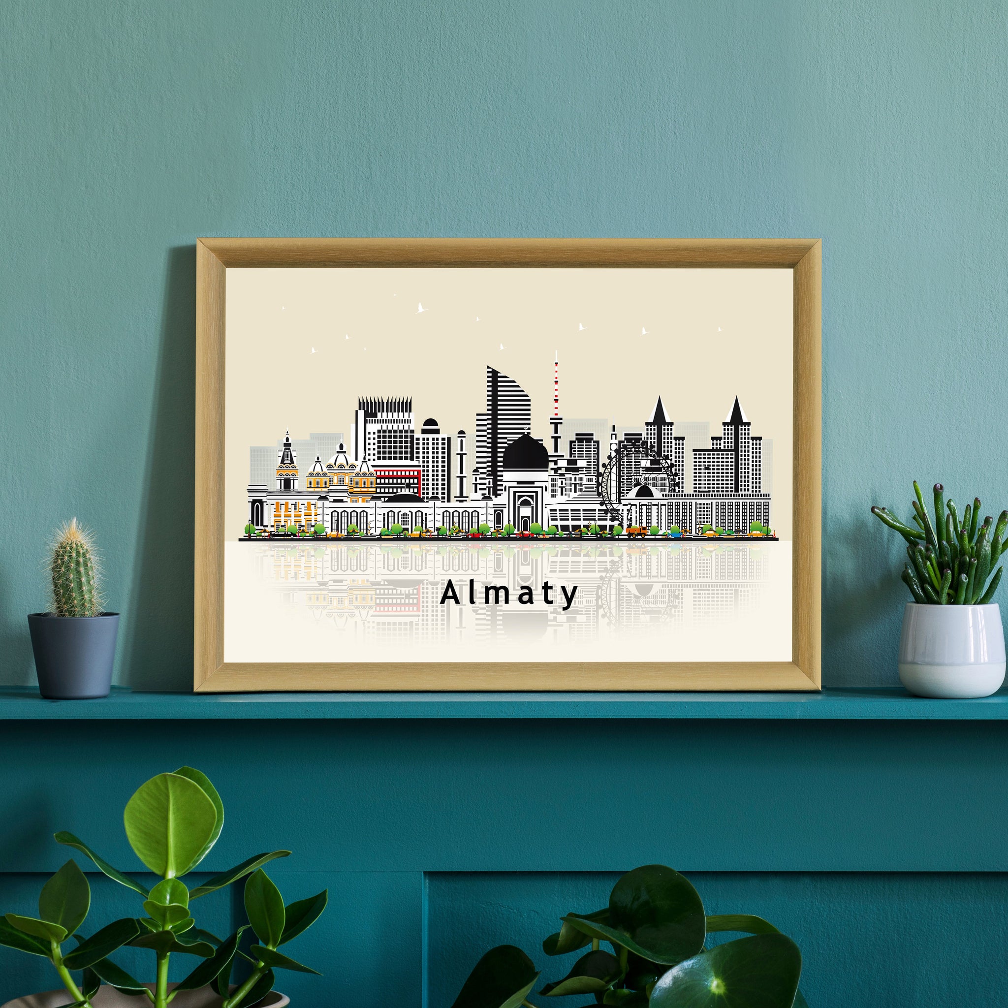 ALMATY KAZAKHSTAN  Illustration skyline poster, Modern skyline cityscape poster print, Almaty landmark map poster, Home wall art decoration