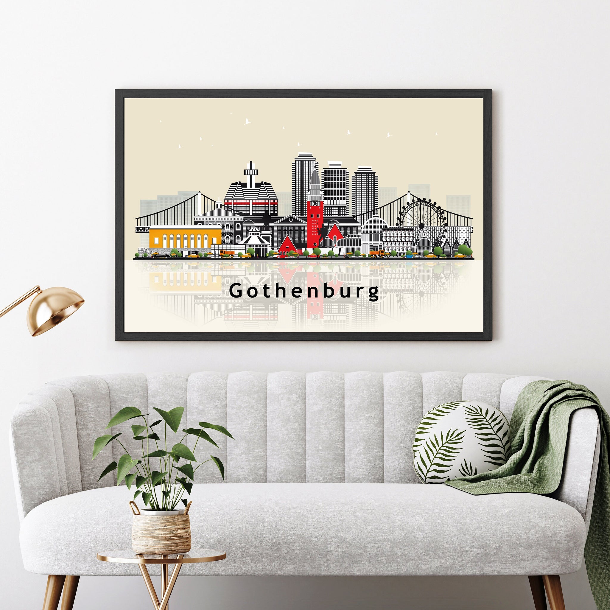 GOTHENBURG SWEDEN Illustration skyline poster, Modern skyline cityscape poster print, Sweden landmark map poster, Home wall decoration