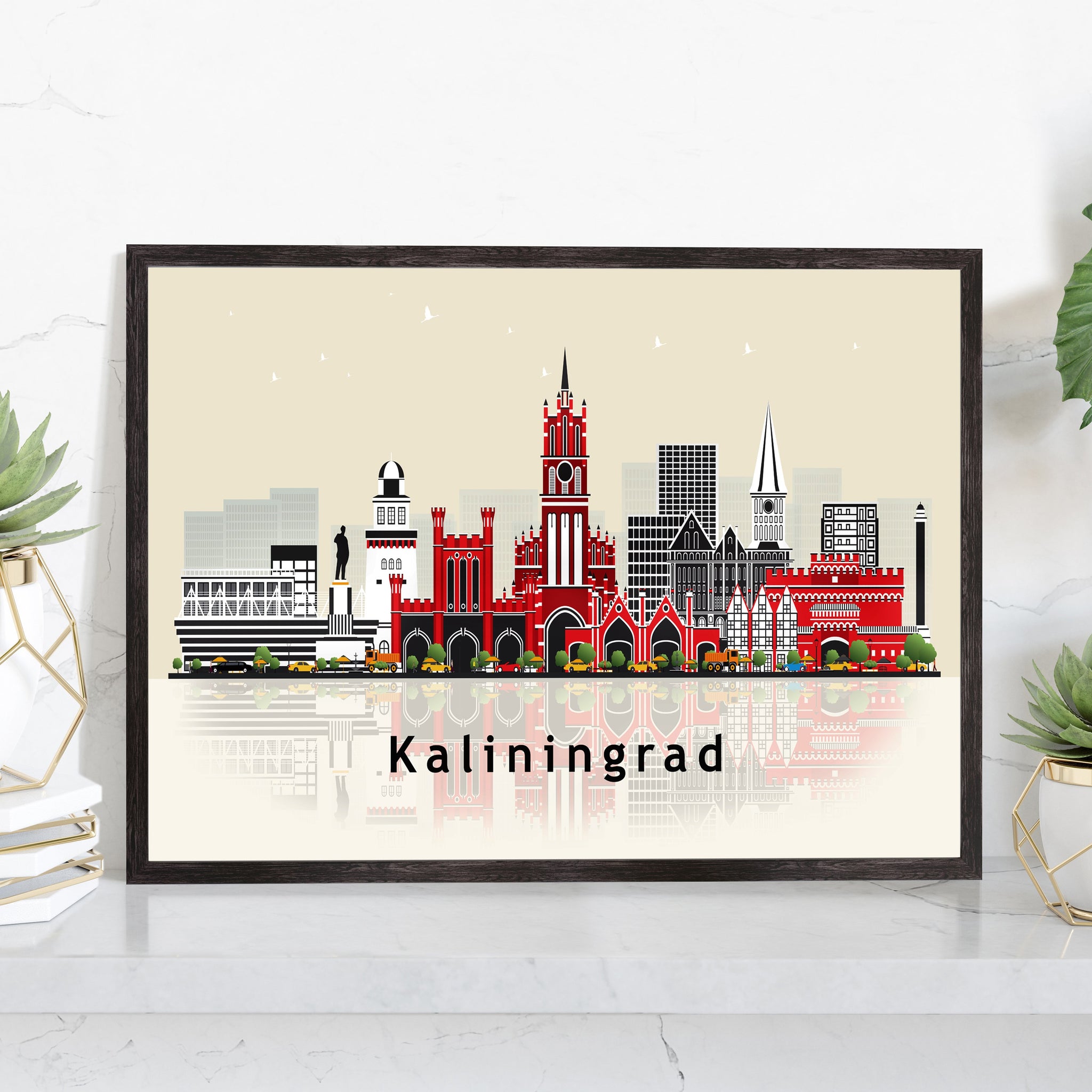 KALININGRAD RUSSIA Illustration skyline poster, Modern skyline cityscape poster print, Kaliningrad landmark map poster, Home wall decoration