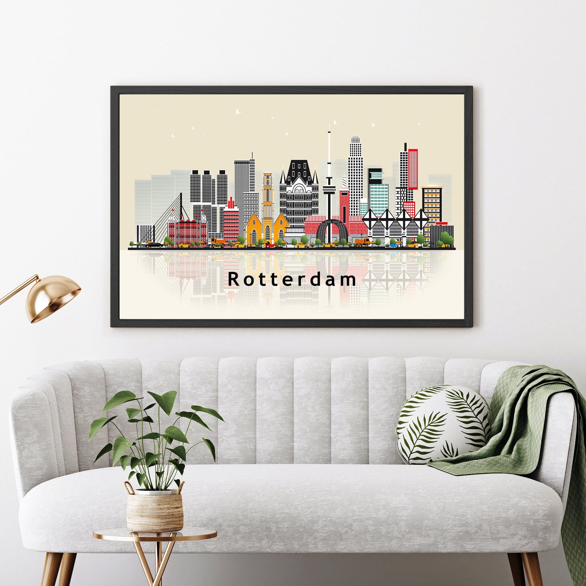 ROTTERDAM NETHERLANDS Illustration skyline poster, Modern skyline cityscape poster print, Landmark map poster, Home wall art decoration