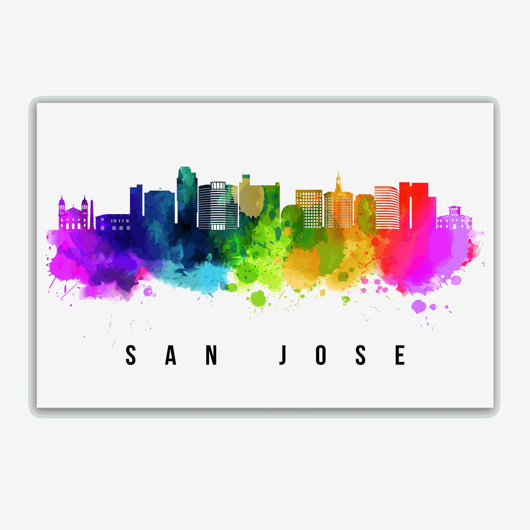 San Jose Skyline California Poster, California Cityscape Painting, San jose California Poster, Cityscape and Landmark Print, Home Wall Art
