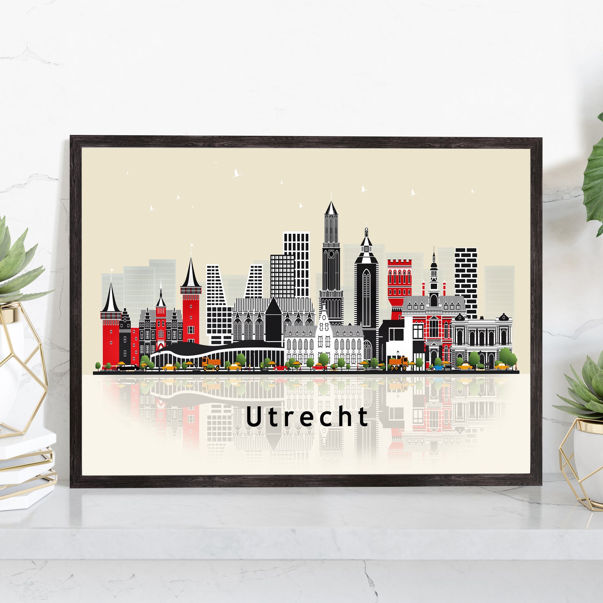 UTRECHT NETHERLANDS Illustration skyline poster, Modern skyline cityscape poster print, Utrecht landmark map poster, Home wall decoration