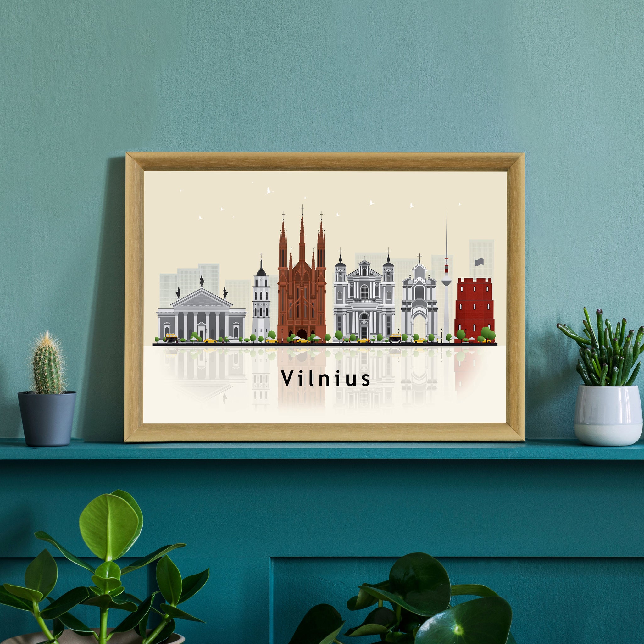 VILNIUS LITHUANIA  Illustration skyline poster, Modern skyline cityscape poster print, Vilnius landmark map poster, Home wall decoration