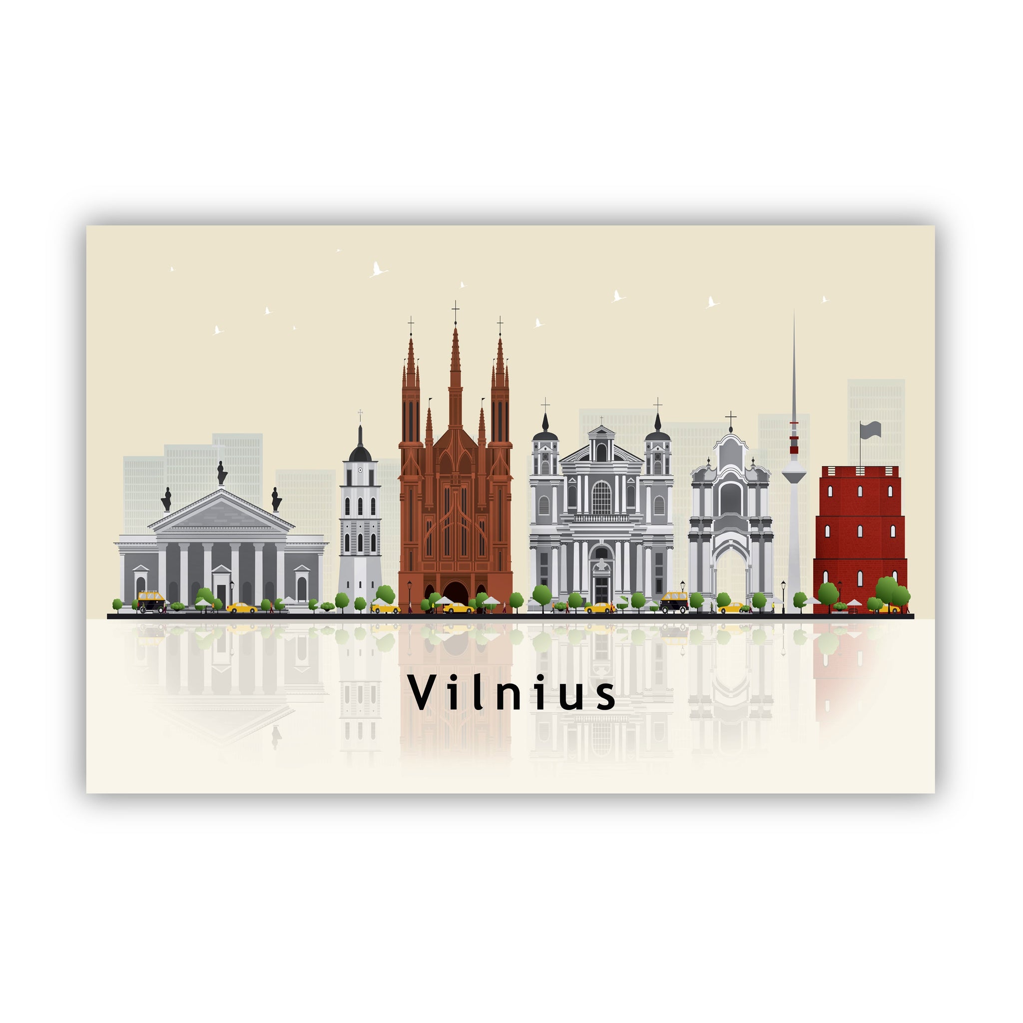VILNIUS LITHUANIA  Illustration skyline poster, Modern skyline cityscape poster print, Vilnius landmark map poster, Home wall decoration