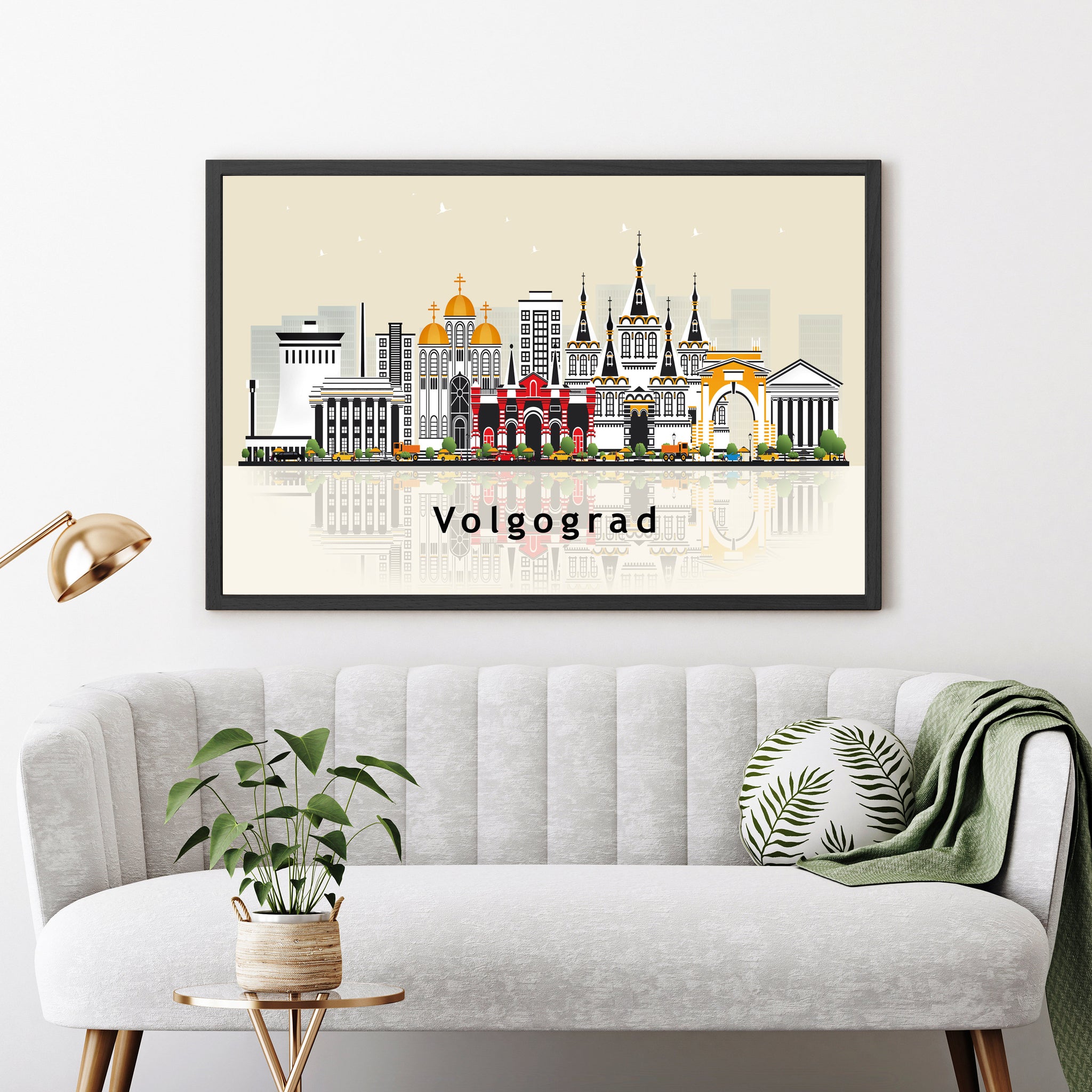VOLGOGRAD RUSSIA Illustration skyline poster, Modern skyline cityscape poster print, VOLGOGRAD landmark map poster, Home wall decoration