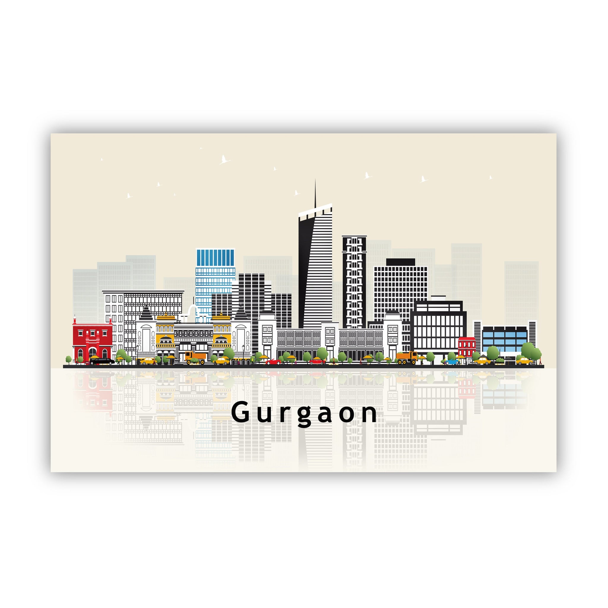 GURGAON INDIA Illustration skyline poster, Modern skyline cityscape poster, India city skyline landmark map poster, Home wall decoration